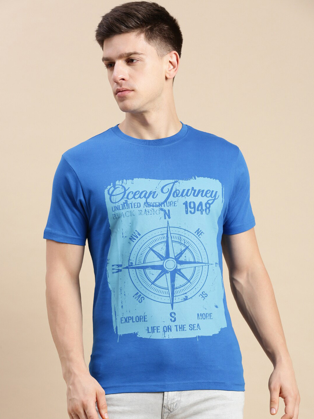 BLACK RADIO Graphic Printed Pure Cotton T-shirt, Blue 
BLACK RADIO Graphic Printed Pure Cotton T-shirt, Blue