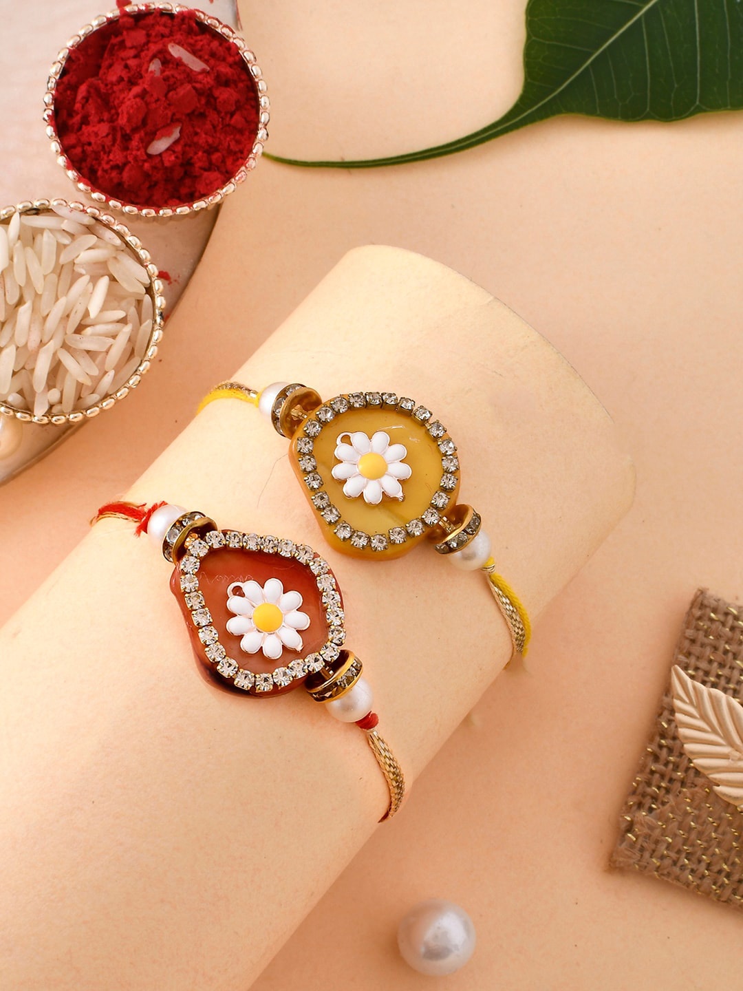 Aapno Rajasthan Set Of 2 Stone Studded Thread Rakhis With Roli Chawal & Greeting Card, Yellow
Aapno Rajasthan Set Of 2 Stone Studded Thread Rakhis With Roli Chawal & Greeting Card, Yellow
