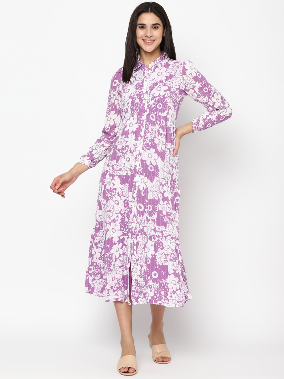 AMERICAN EAGLE OUTFITTERS Floral Printed Shirt Collar Puff Sleeves Cotton Midi Dress, Purple
AMERICAN EAGLE OUTFITTERS Floral Printed Shirt Collar Puff Sleeves Cotton Midi Dress, Purple