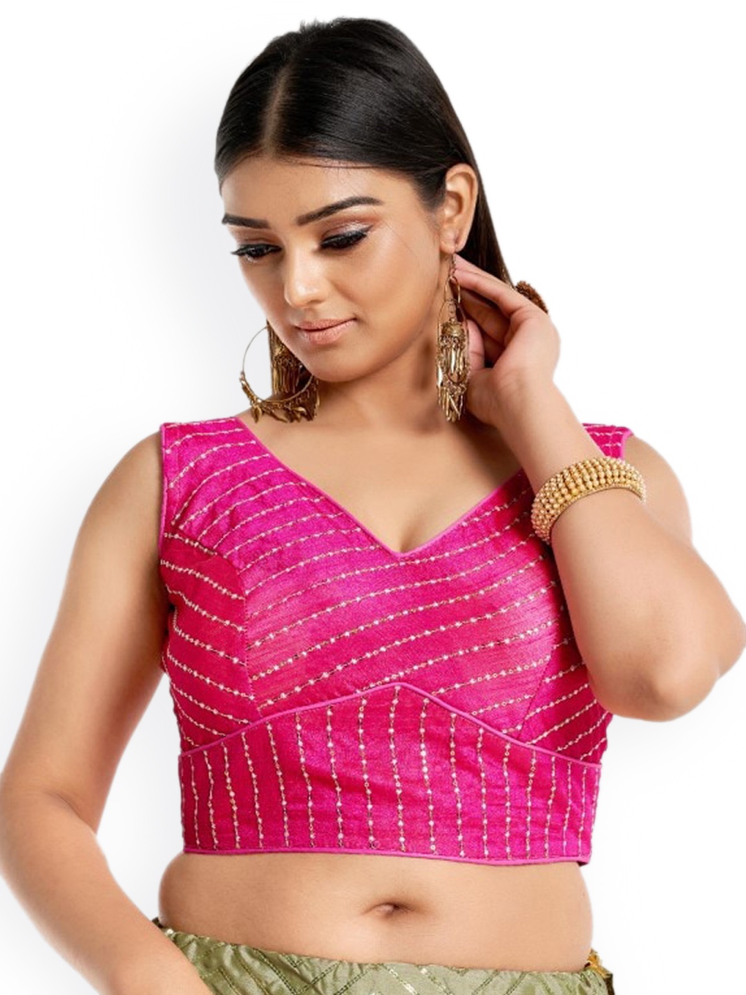 HIMRISE Embroidered Sleeveless Saree Blouse, Pink