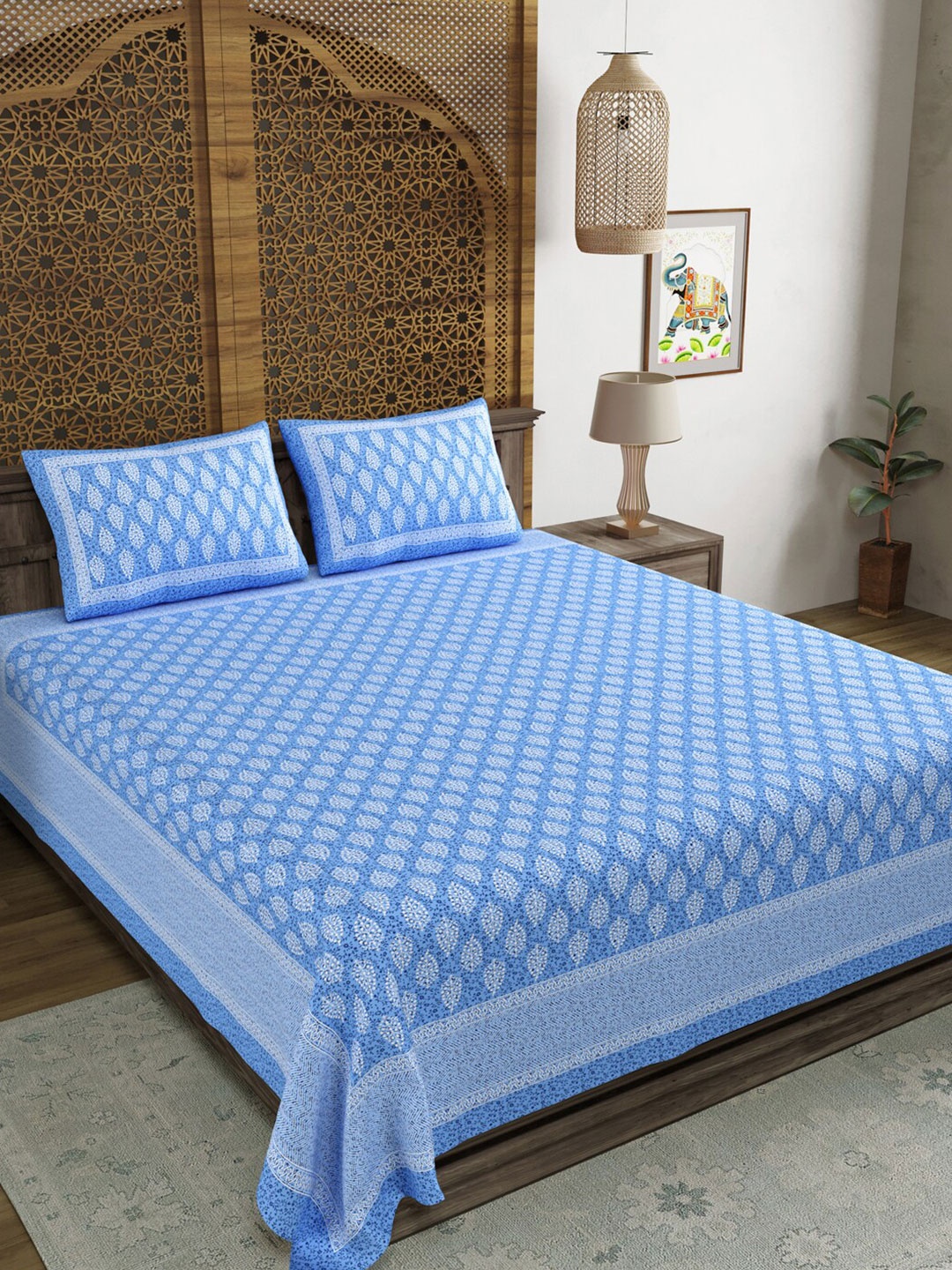 BLOCKS OF INDIA Blue Ethnic Motifs Cotton 210 TC King Bedsheet with 2 Pillow Covers
BLOCKS OF INDIA Blue Ethnic Motifs Cotton 210 TC King Bedsheet with 2 Pillow Covers