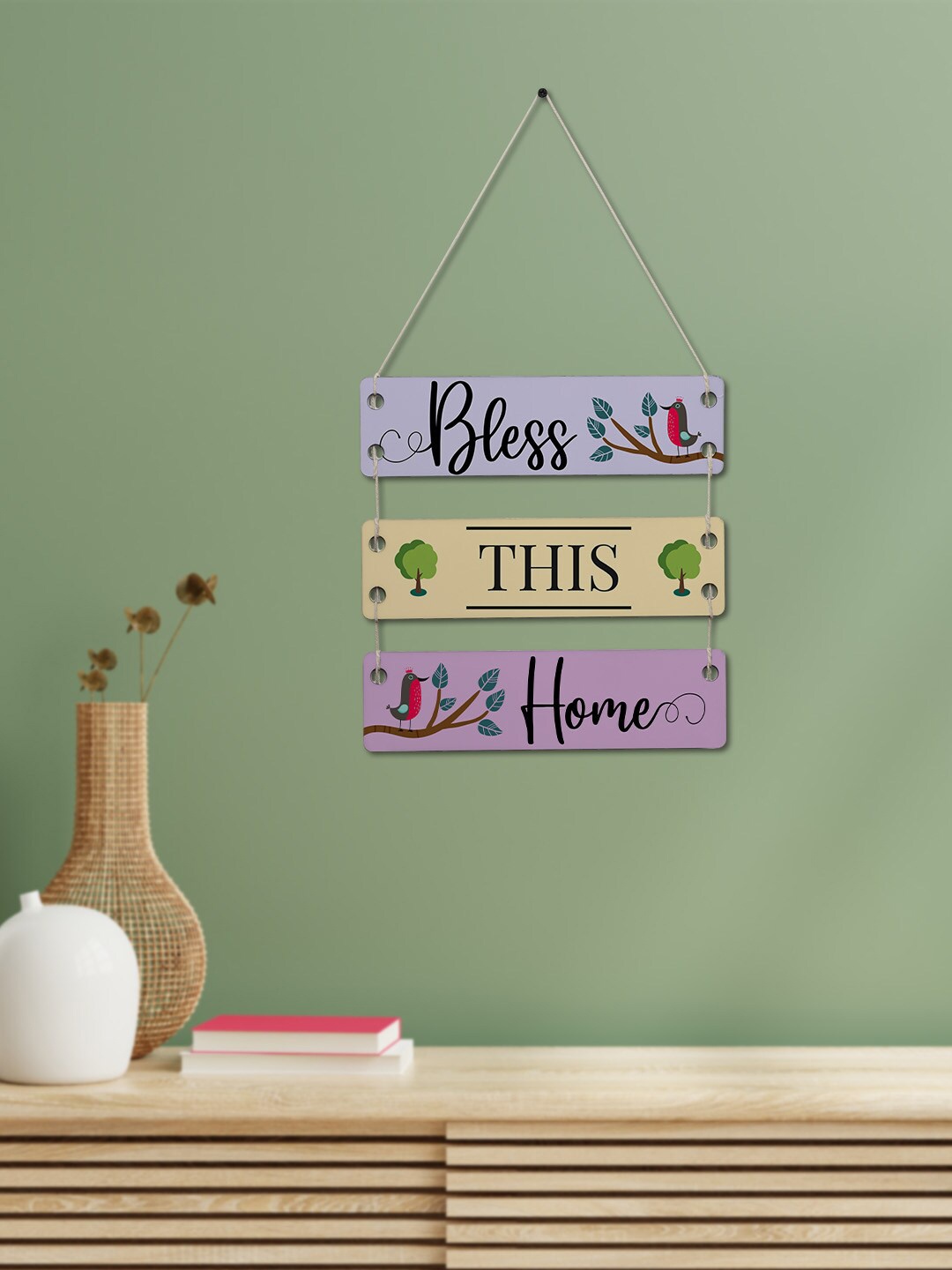 Crazy Corner Purple Bless This Home Stylish Text Printed Wooden Wall Hanging