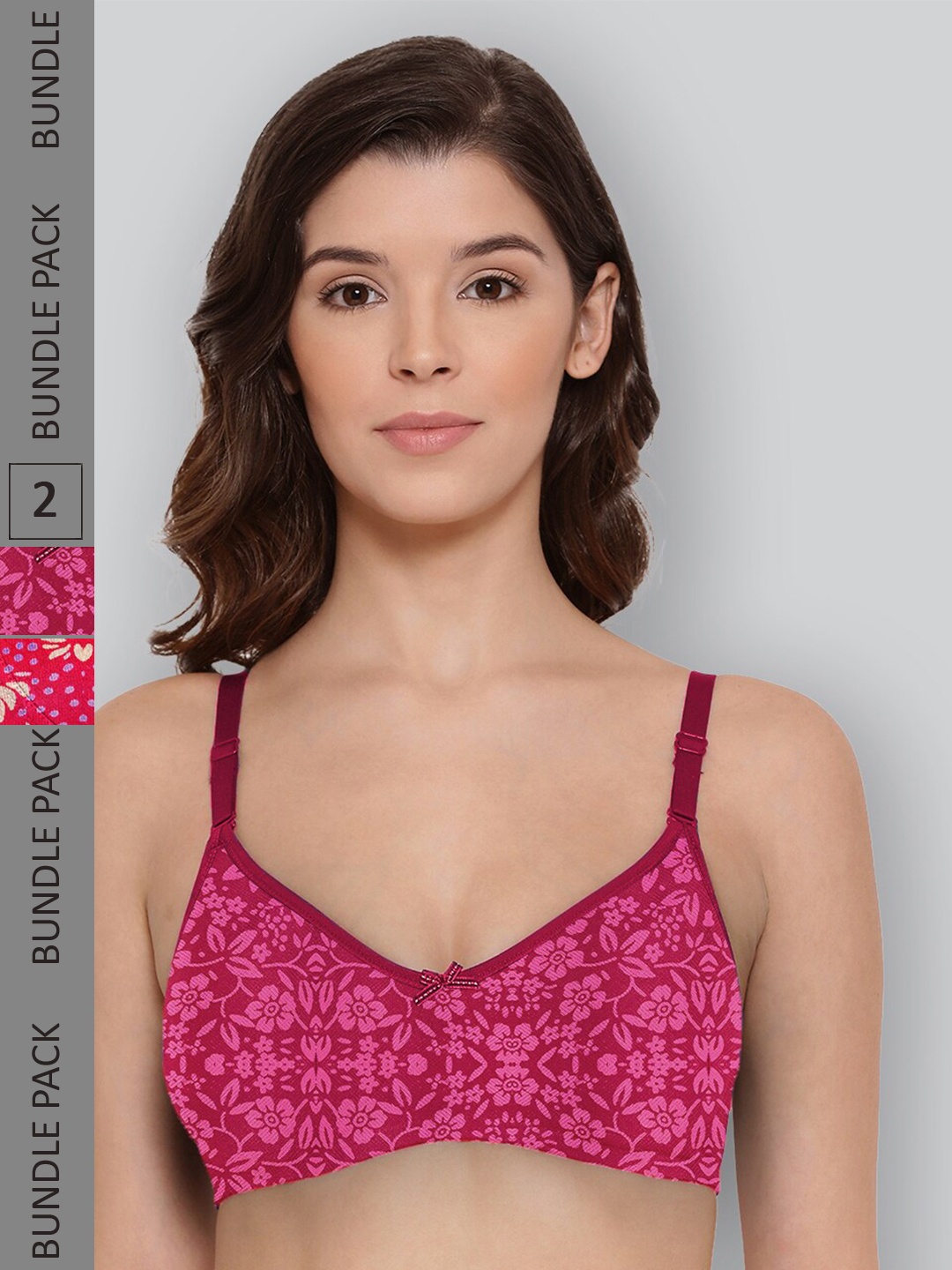 LYRA Pack Of 2 Printed Combed Cotton Wirefree Secret Support Bra with Detachable Strap, Magenta
LYRA Pack Of 2 Printed Combed Cotton Wirefree Secret Support Bra with Detachable Strap, Magenta
