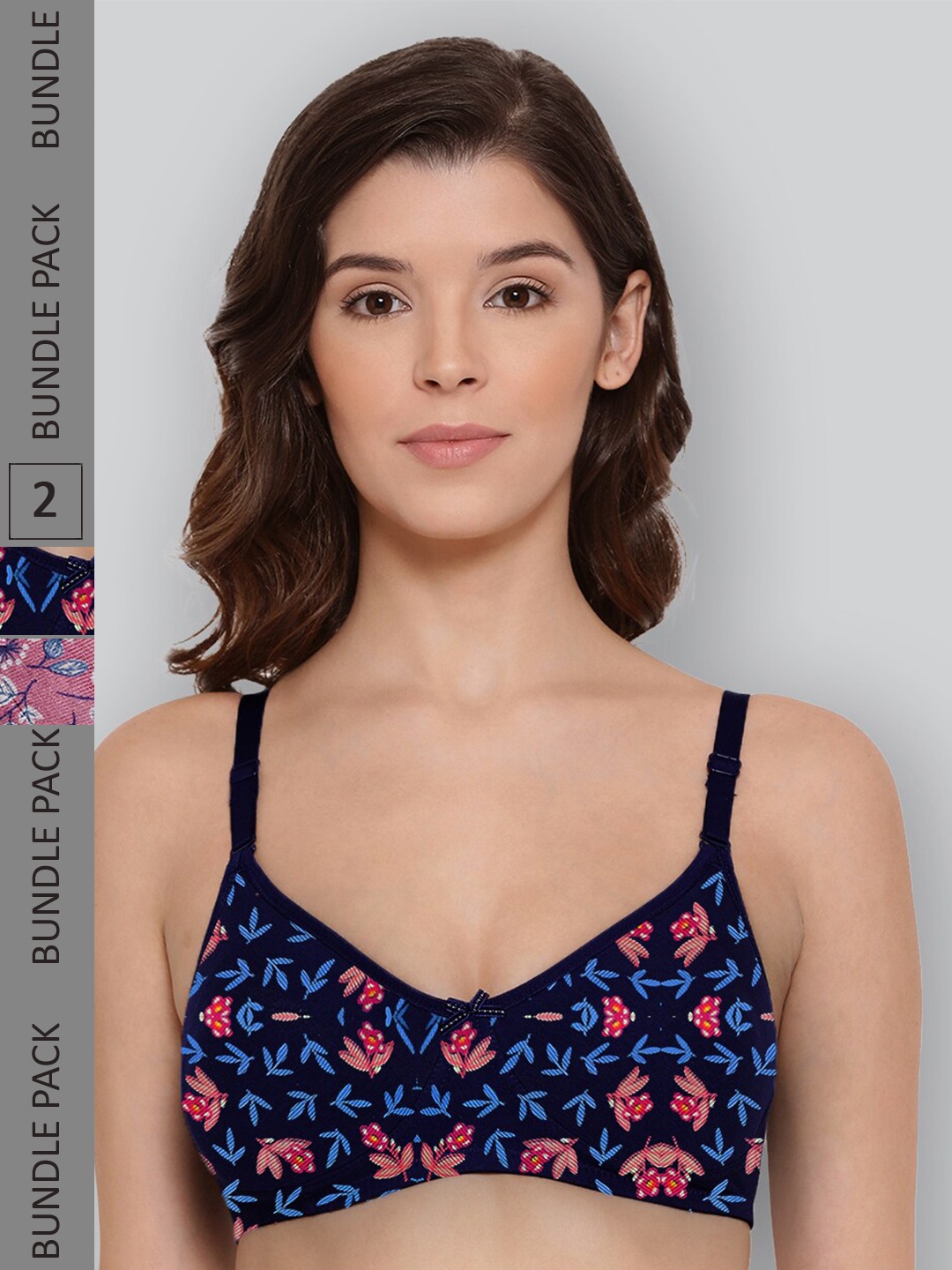 LYRA Pack Of 2 Printed Combed Cotton Wirefree Secret Support Bra with Detachable Strap, Navy blue
LYRA Pack Of 2 Printed Combed Cotton Wirefree Secret Support Bra with Detachable Strap, Navy blue