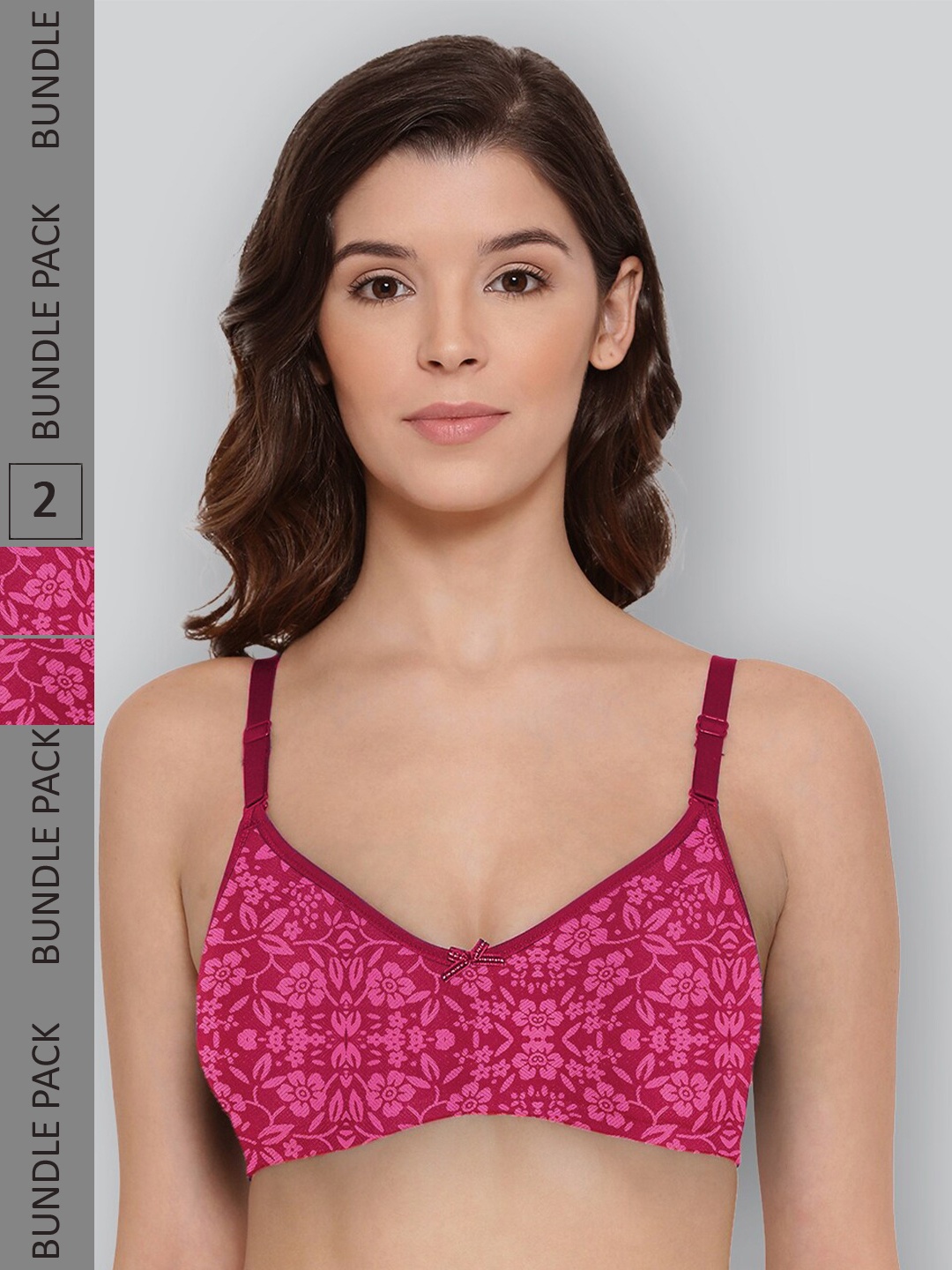 LYRA Pack Of 2 Printed Combed Cotton Wirefree Secret Support Bra with Detachable Strap, Magenta
LYRA Pack Of 2 Printed Combed Cotton Wirefree Secret Support Bra with Detachable Strap, Magenta