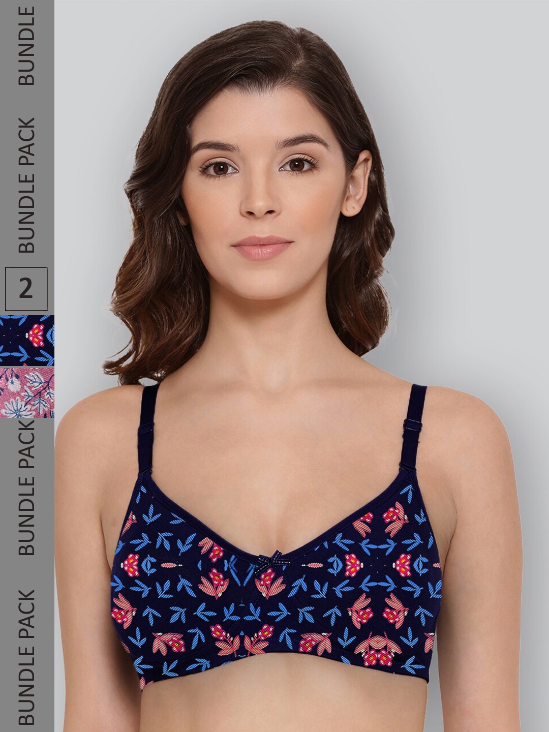 LYRA Pack Of 2 Printed Combed Cotton Wirefree Secret Support Bra with Detachable Strap, Navy blue
LYRA Pack Of 2 Printed Combed Cotton Wirefree Secret Support Bra with Detachable Strap, Navy blue