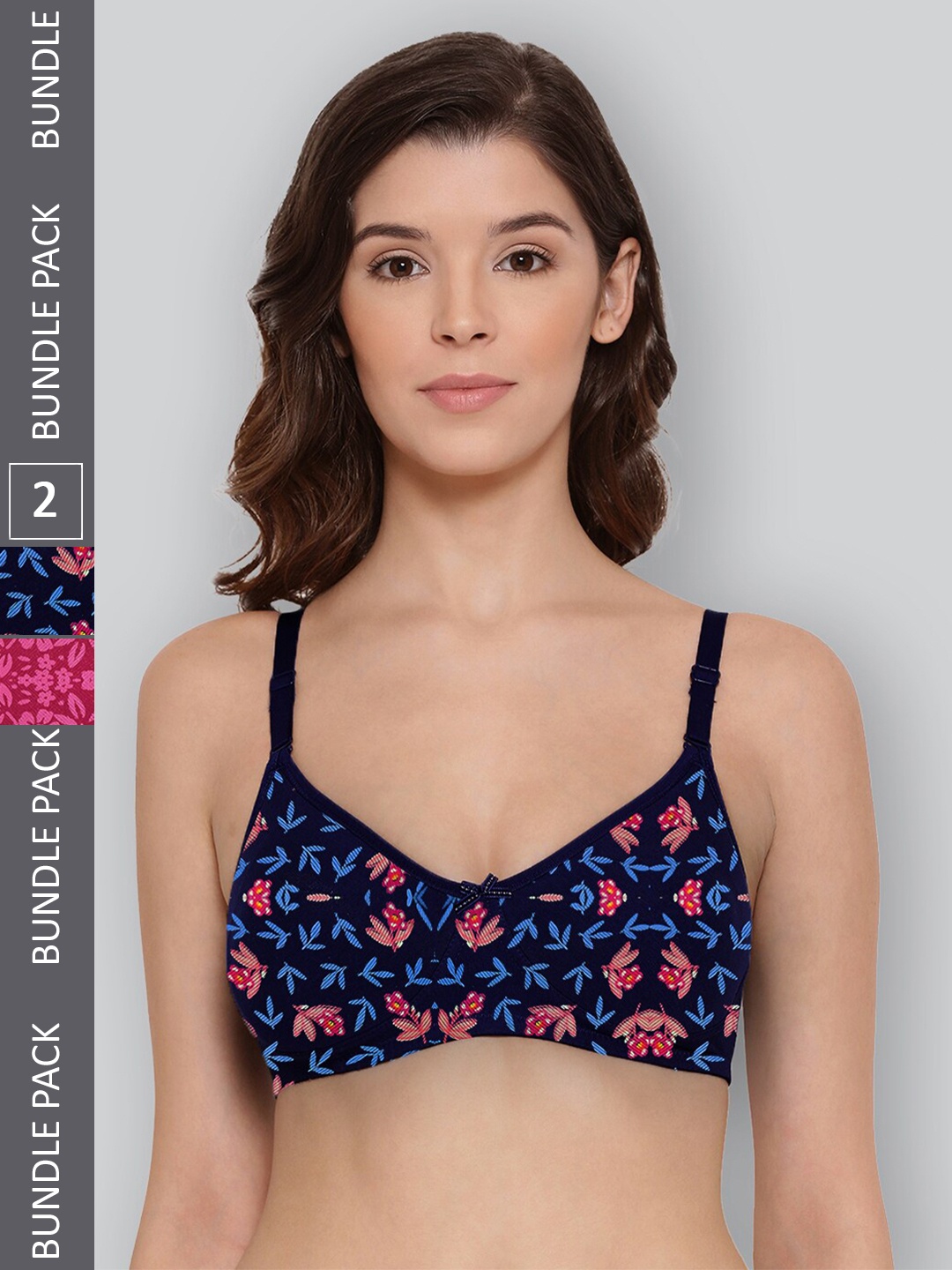 LYRA Pack Of 2 Printed Combed Cotton Wirefree Secret Support Bra with Detachable Strap, Navy blue
LYRA Pack Of 2 Printed Combed Cotton Wirefree Secret Support Bra with Detachable Strap, Navy blue