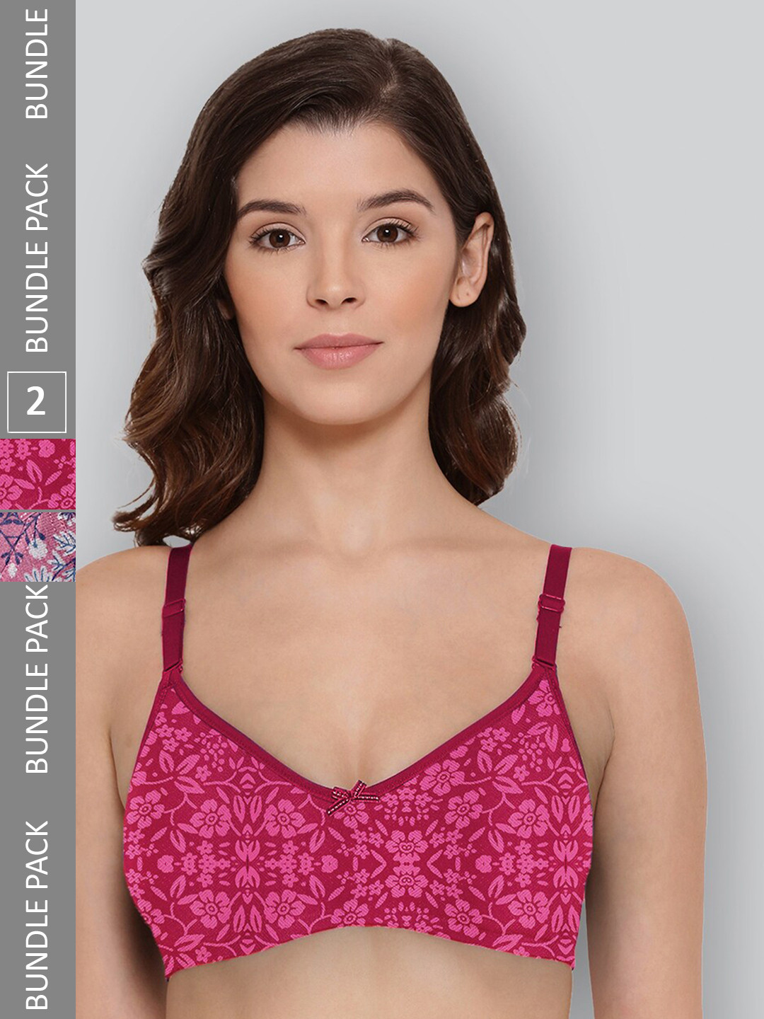 LYRA Pack Of 2 Printed Combed Cotton Wirefree Secret Support Bra with Detachable Strap, Magenta
LYRA Pack Of 2 Printed Combed Cotton Wirefree Secret Support Bra with Detachable Strap, Magenta