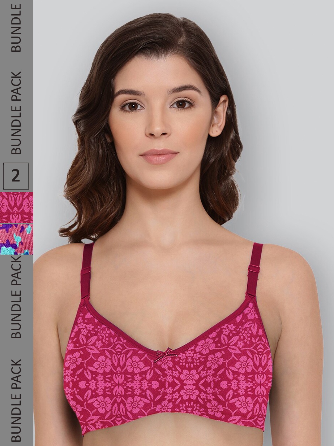 LYRA Pack Of 2 Printed Combed Cotton Wirefree Secret Support Bra with Detachable Strap, Magenta
LYRA Pack Of 2 Printed Combed Cotton Wirefree Secret Support Bra with Detachable Strap, Magenta