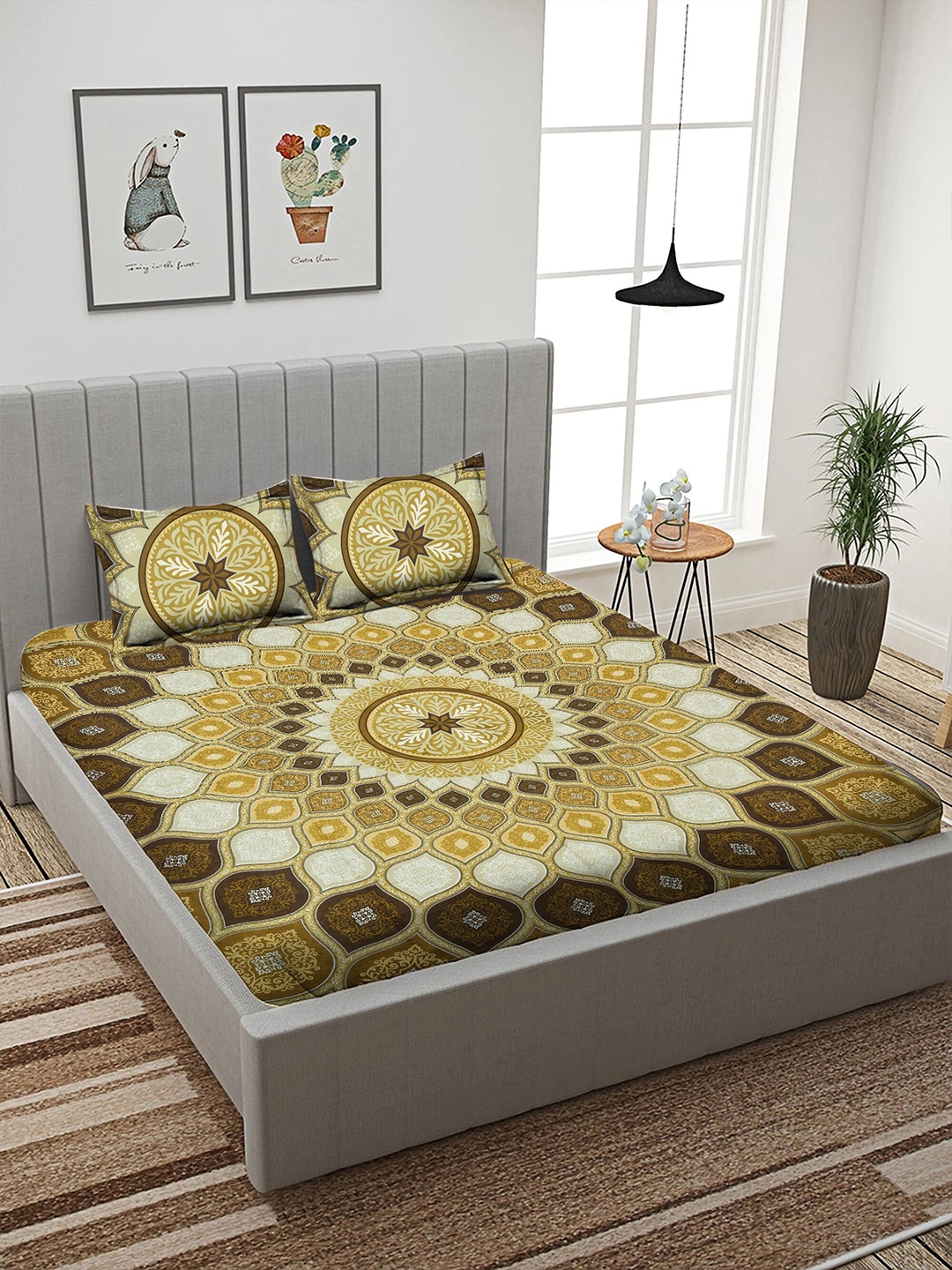 Spangle Premium Beige & White Ethnic Motifs Cotton 260 TC King Bedsheet & 2 Pillow Covers
Spangle Premium Beige & White Ethnic Motifs Cotton 260 TC King Bedsheet & 2 Pillow Covers