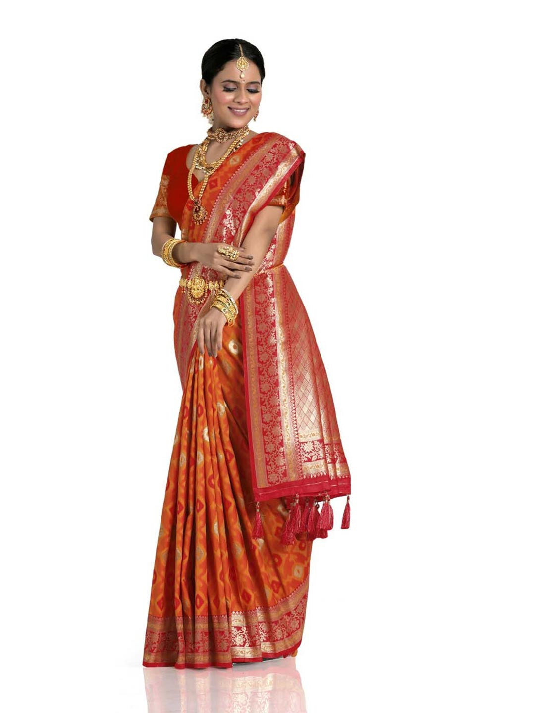 HALFSAREE STUDIO Ethnic Motifs Woven Design Zari Satin Banarasi Saree, Orange
HALFSAREE STUDIO Ethnic Motifs Woven Design Zari Satin Banarasi Saree, Orange
