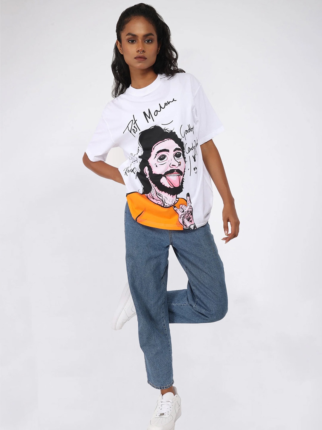 Bonkers Corner Graphic Printed Loose Cotton T-shirt, White