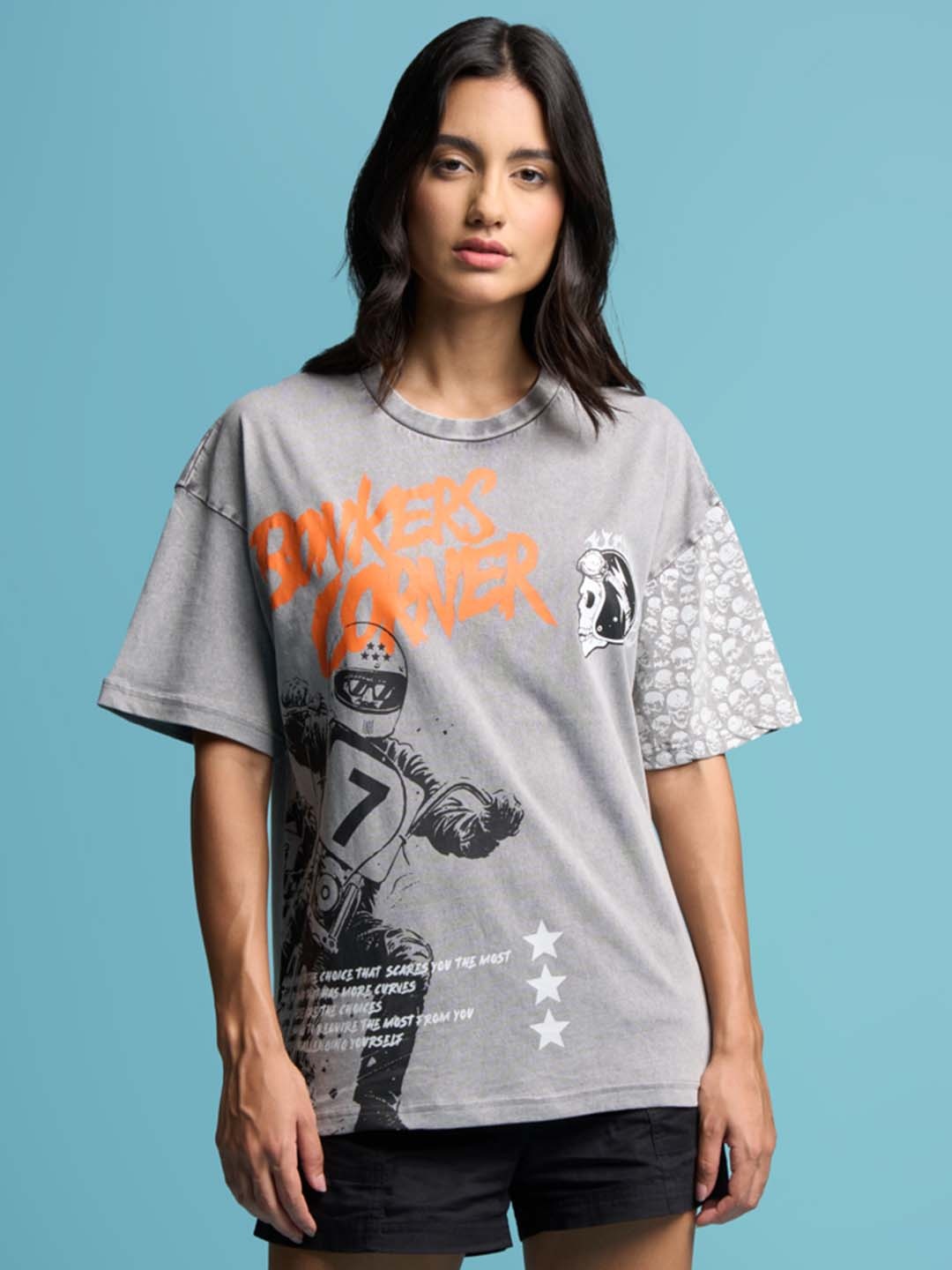 Bonkers Corner Grey Typography Printed Drop-Shoulder Sleeves Cotton Oversized T-shirt
Bonkers Corner Grey Typography Printed Drop-Shoulder Sleeves Cotton Oversized T-shirt