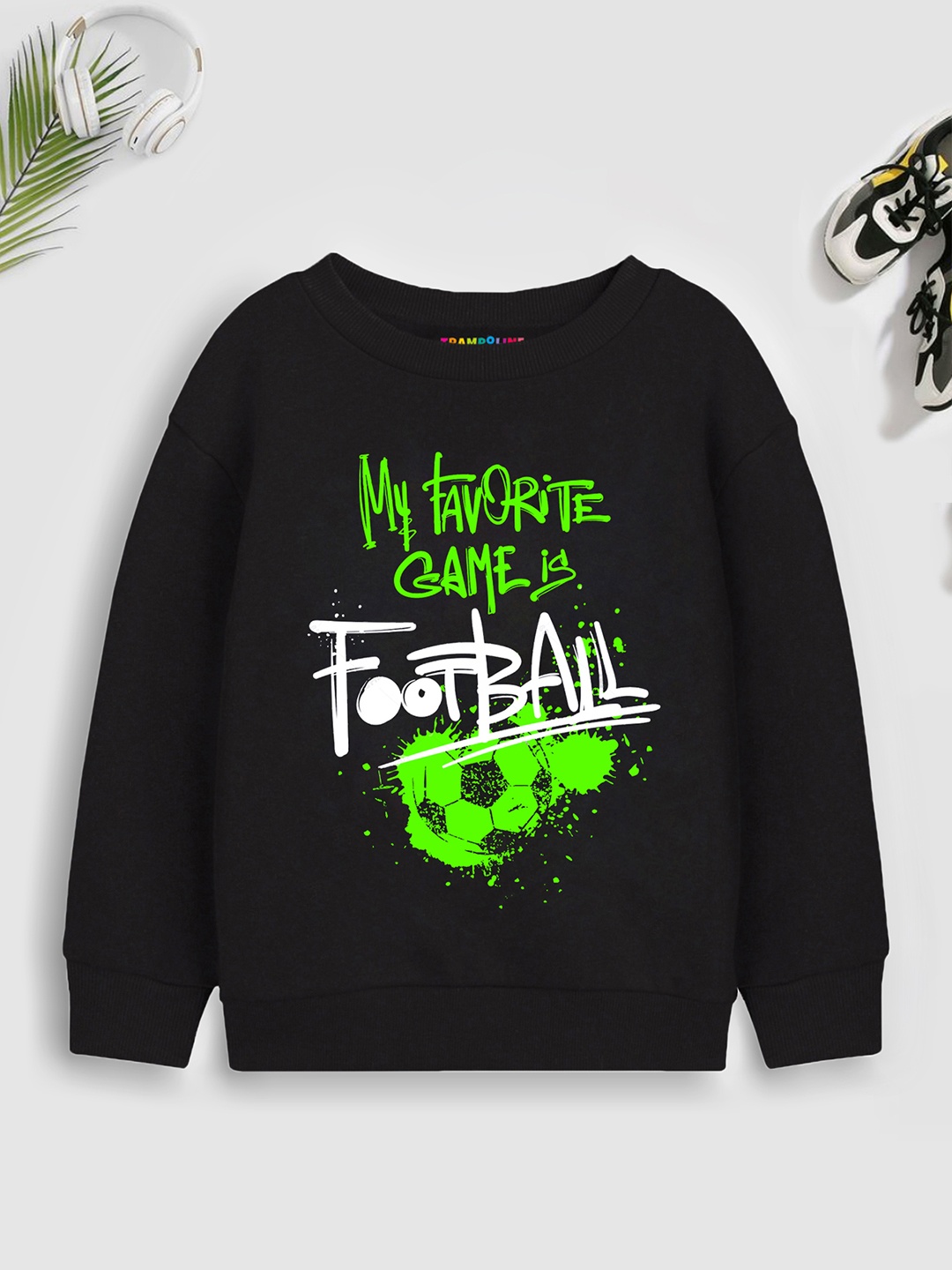 Trampoline Boys Typography Printed Cotton Pullover, Black