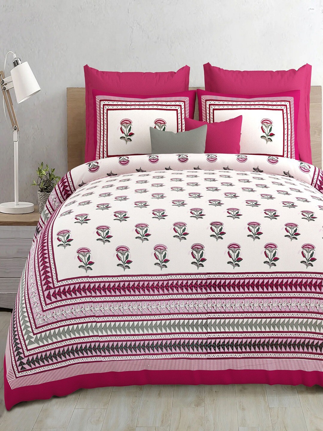 Bombay Spreads White & Pink Floral Pure Cotton 210 TC King Bedsheet With 2 Pillow Covers
Bombay Spreads White & Pink Floral Pure Cotton 210 TC King Bedsheet With 2 Pillow Covers
