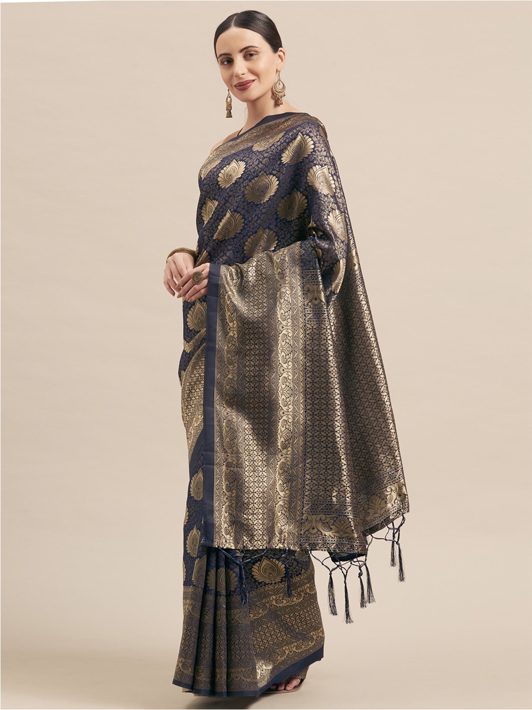 DIVASTRI Woven Design Zari Banarasi Saree, Navy blue