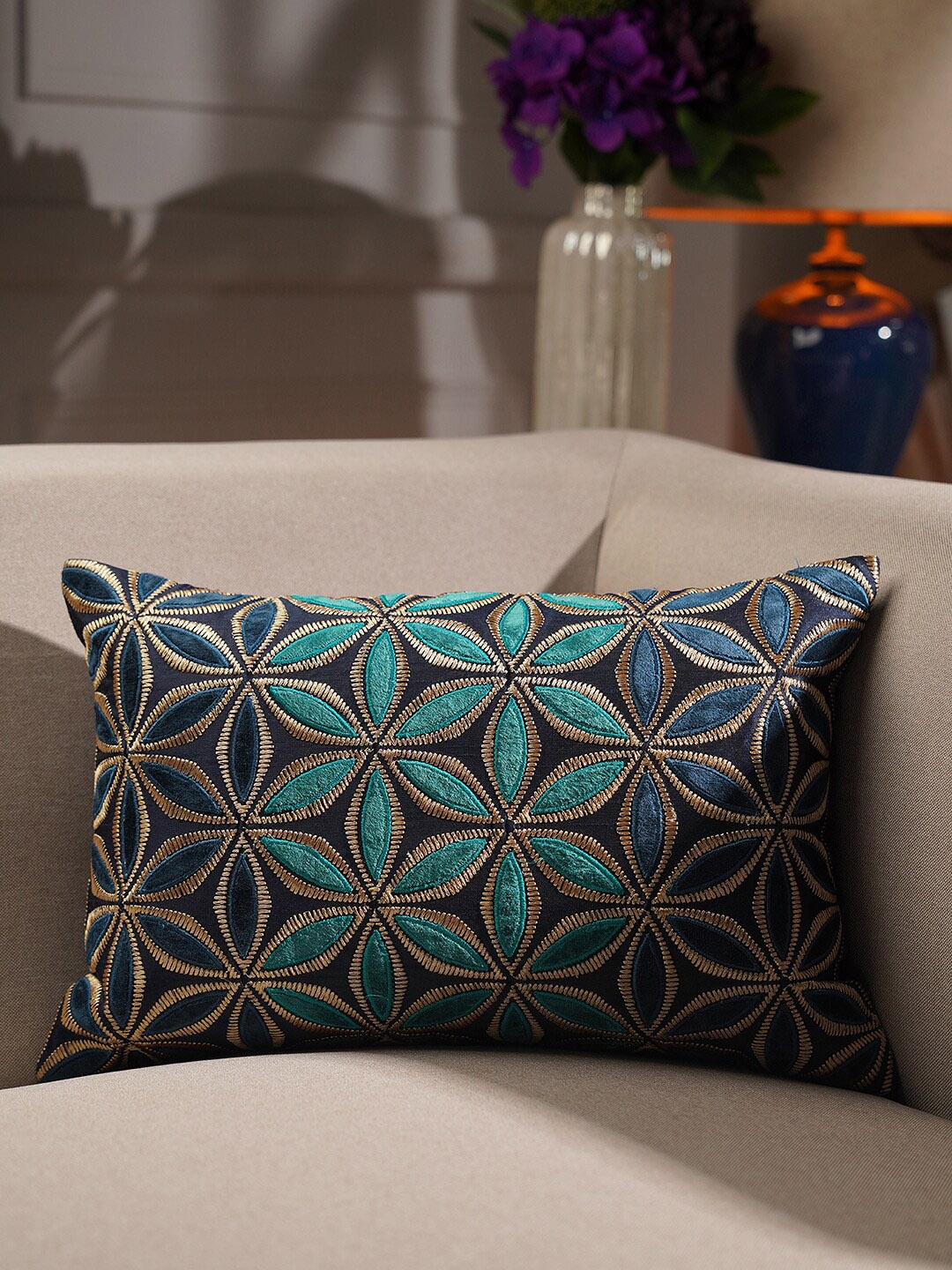 Pure Home and Living Blue & Green Ethnic Motifs Embroidered Rectangle Cotton Cushion Cover
Pure Home and Living Blue & Green Ethnic Motifs Embroidered Rectangle Cotton Cushion Cover