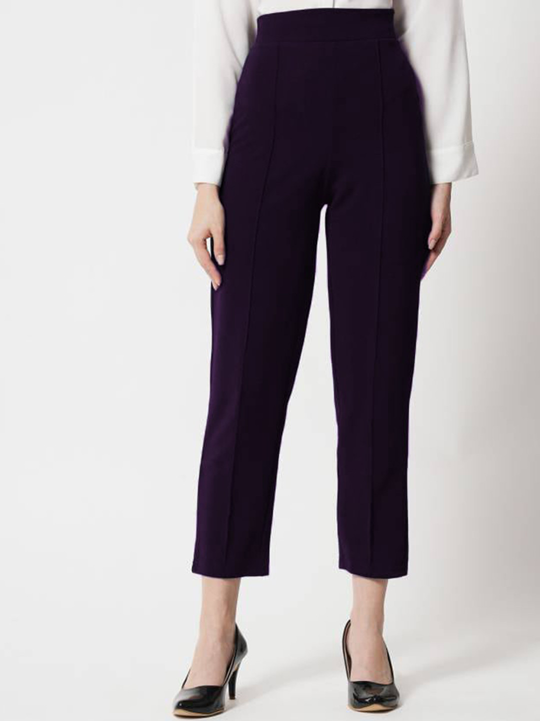 WESTHOOD Women Relaxed Fit Mid-Rise Trousers, Purple 
WESTHOOD Women Relaxed Fit Mid-Rise Trousers, Purple