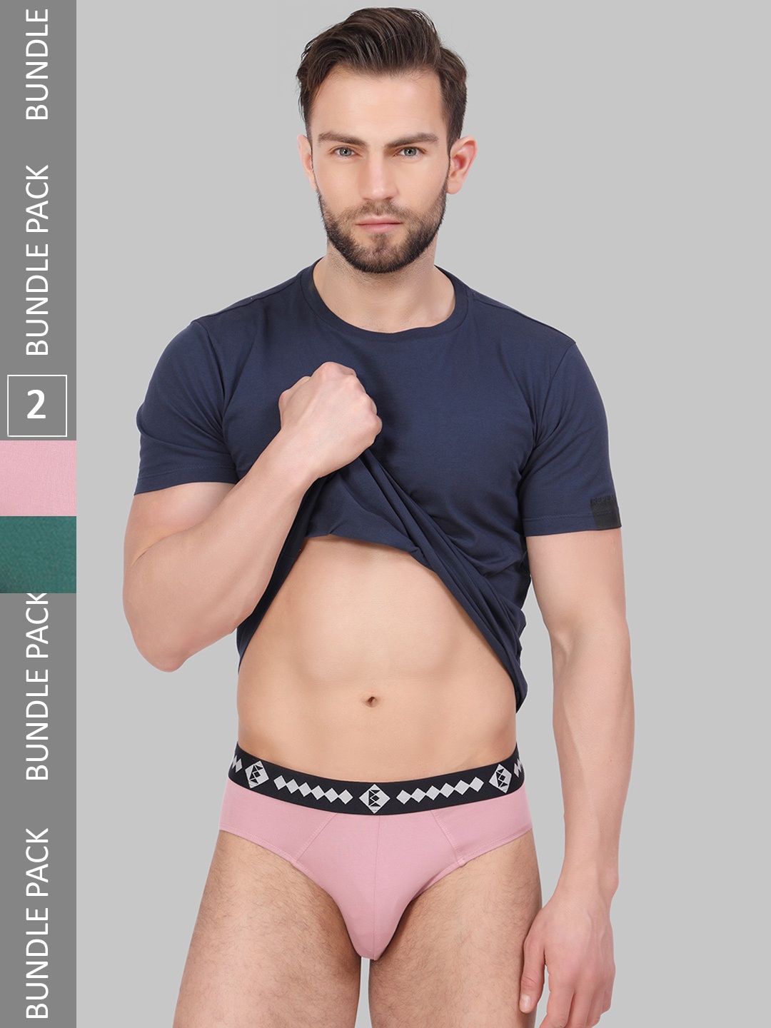 FINIVO FASHION Pack Of 2 Snug Fit Basic Briefs BDBR_COMBO_PINK-GREEN_M