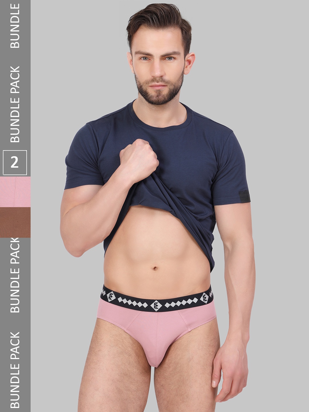FINIVO FASHION Pack Of 2 Snug Fit Modal Basic Briefs BDBR_COMBO_PINK-BROWN_M