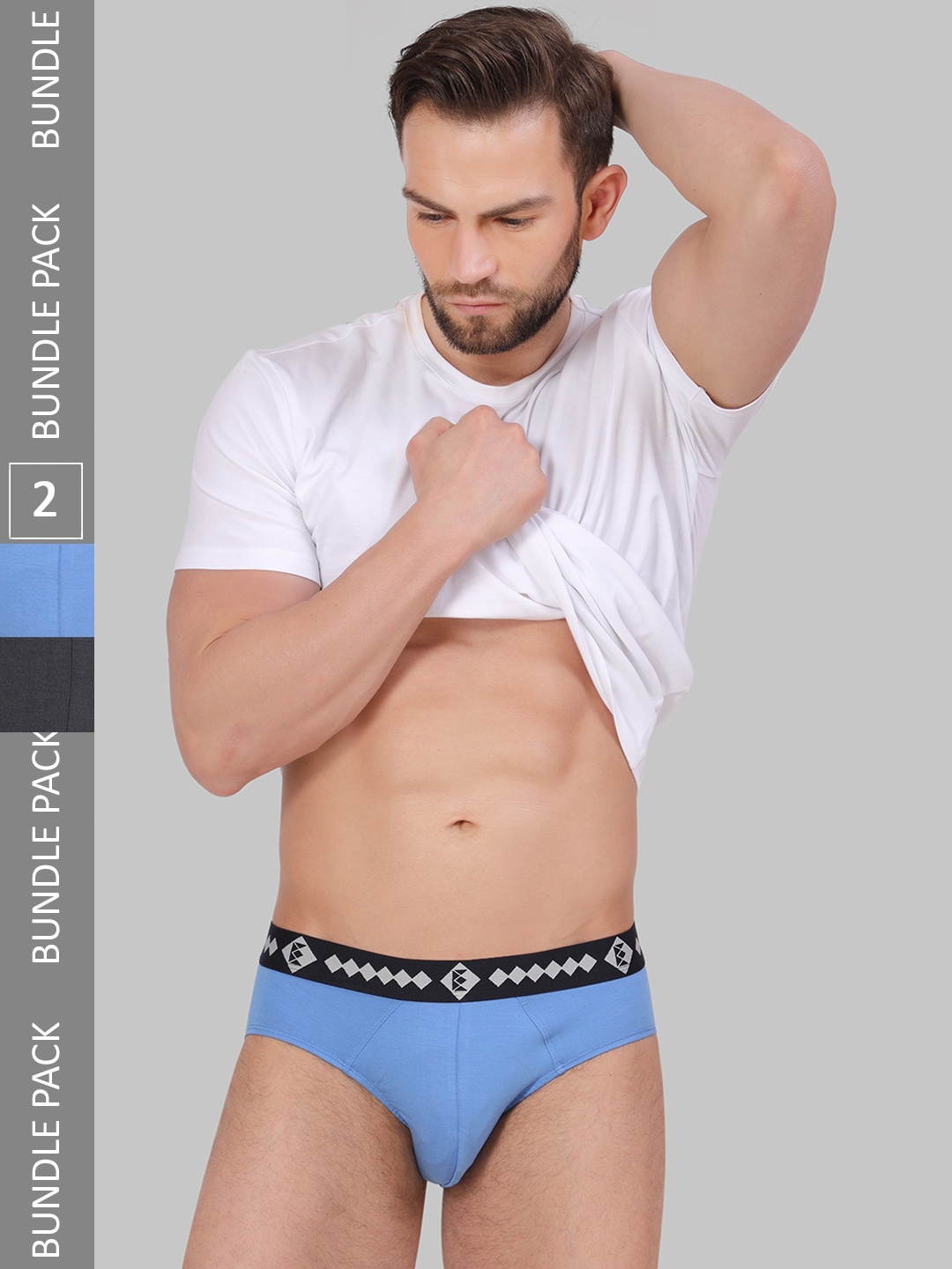 FINIVO FASHION Pack Of 2 Snug Fit Modal Basic Briefs BDBR_COMBO_BLACK-SKY_M