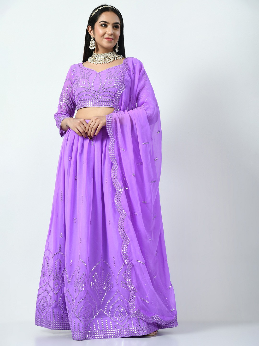Angroop Embroidered Sequinned Semi-Stitched Lehenga & Unstitched Blouse With Dupatta, Purple
Angroop Embroidered Sequinned Semi-Stitched Lehenga & Unstitched Blouse With Dupatta, Purple
