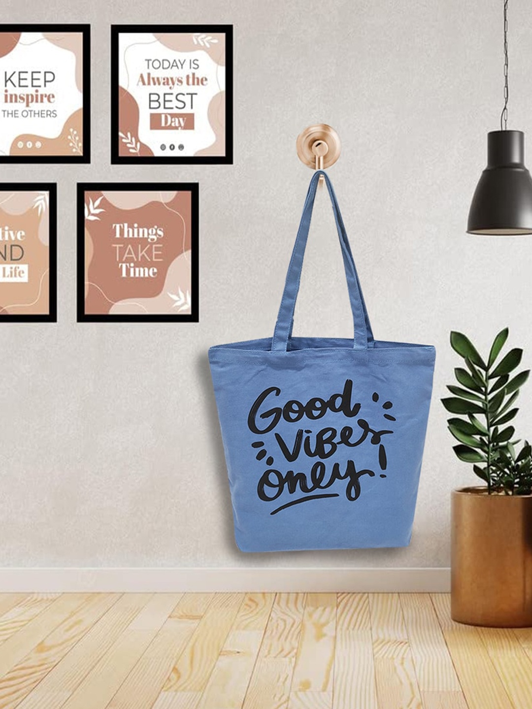 earthbags Pack Of 2 Typography Printed Shopper Tote Bag, Blue