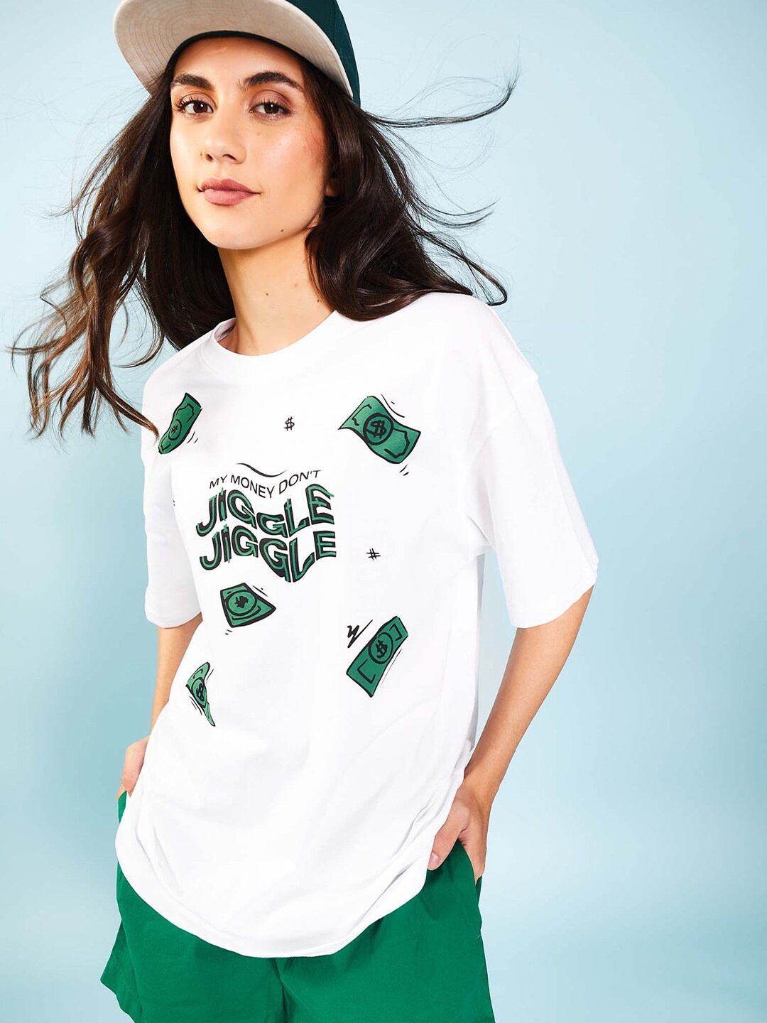 Bonkers Corner White Graphic Printed Drop-Shoulder Sleeves Cotton Loose T-shirt