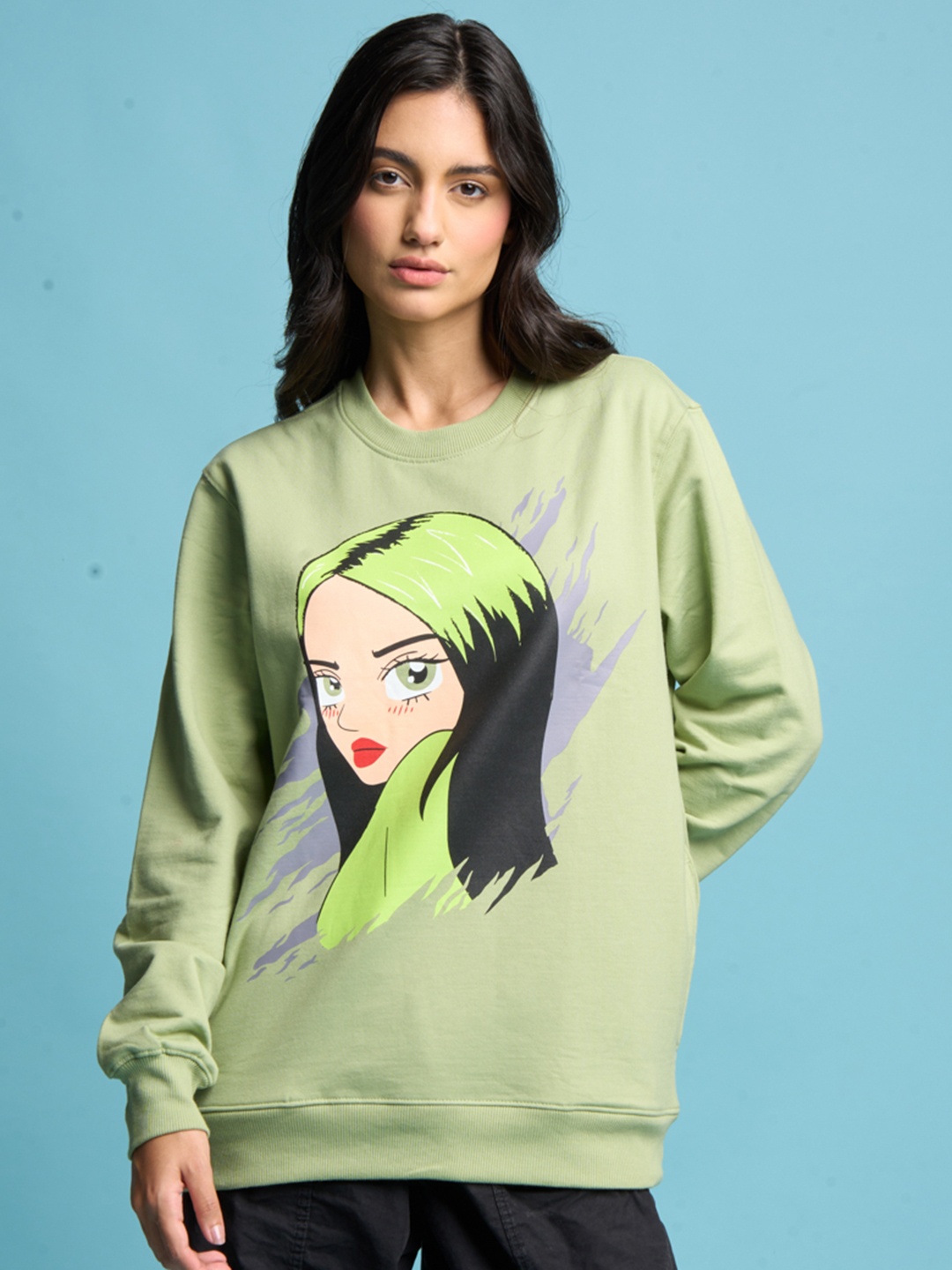 Bonkers Corner Graphic Printed Cotton Pullover, Green