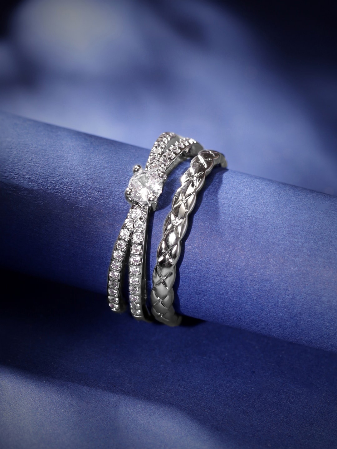 Rubans Voguish Stainless Steel Waterproof Zirconia Studded Layered Tarnish Free Ring, Silver
Rubans Voguish Stainless Steel Waterproof Zirconia Studded Layered Tarnish Free Ring, Silver