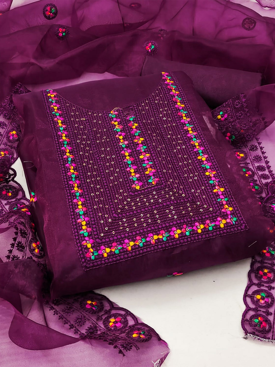 ZEEPKART Ethnic Motifs Embroidered Sequined Organza Unstitched Dress Material, Purple
ZEEPKART Ethnic Motifs Embroidered Sequined Organza Unstitched Dress Material, Purple