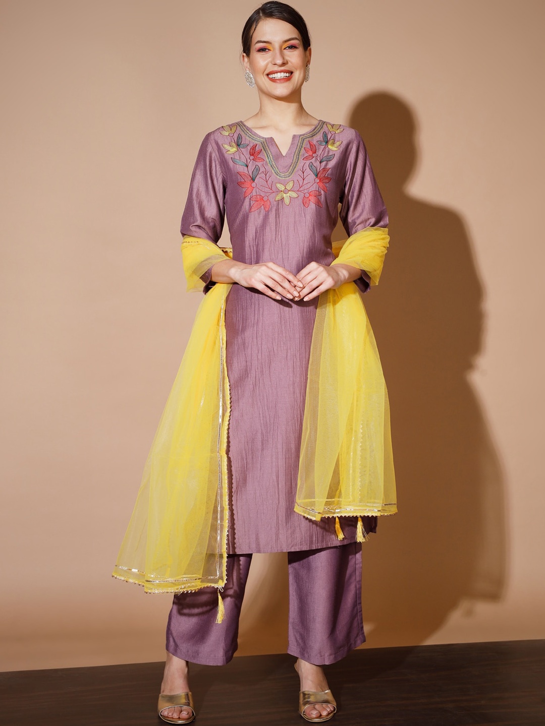 Sangria Floral Embroidered Silk Blend Straight Kurta & Trousers With Dupatta, Mauve
Sangria Floral Embroidered Silk Blend Straight Kurta & Trousers With Dupatta, Mauve