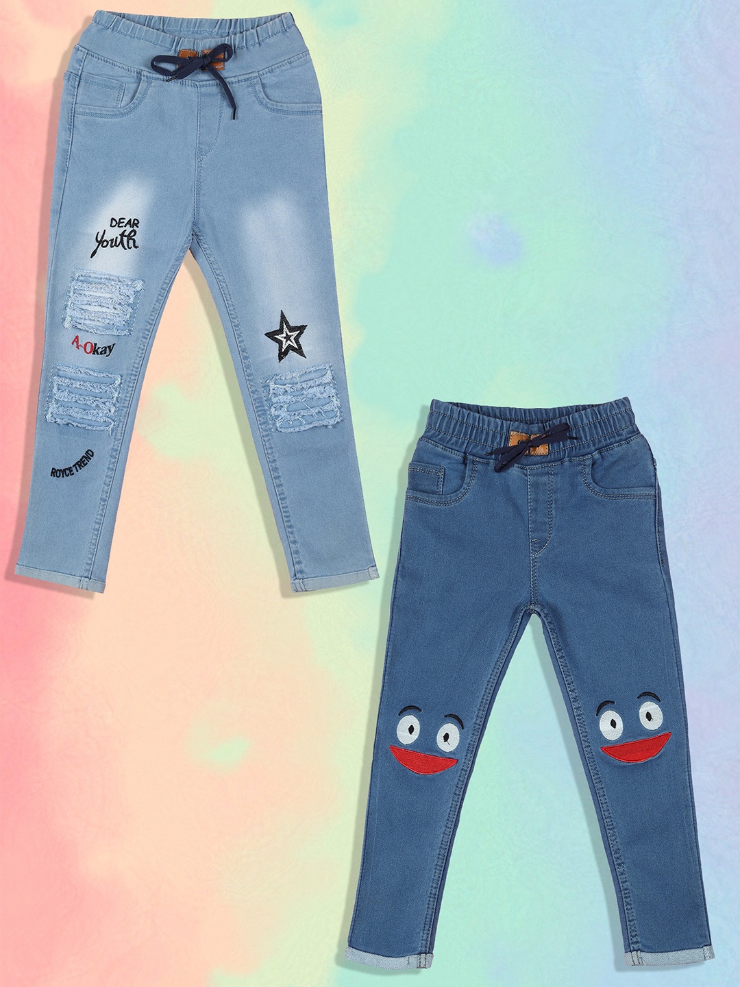 A-Okay Kids Pack Of 2 Slim Fit High-Rise Highly Distressed Embroidered Jeans, Turquoise blue
A-Okay Kids Pack Of 2 Slim Fit High-Rise Highly Distressed Embroidered Jeans, Turquoise blue