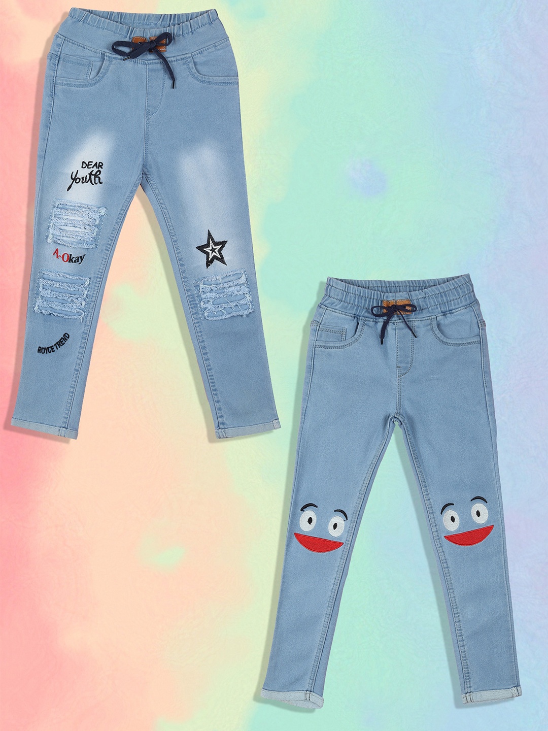 A-Okay Kids Pack Of 2 Slim Fit High-Rise Embroidered Stretchable Jeans, Blue
A-Okay Kids Pack Of 2 Slim Fit High-Rise Embroidered Stretchable Jeans, Blue