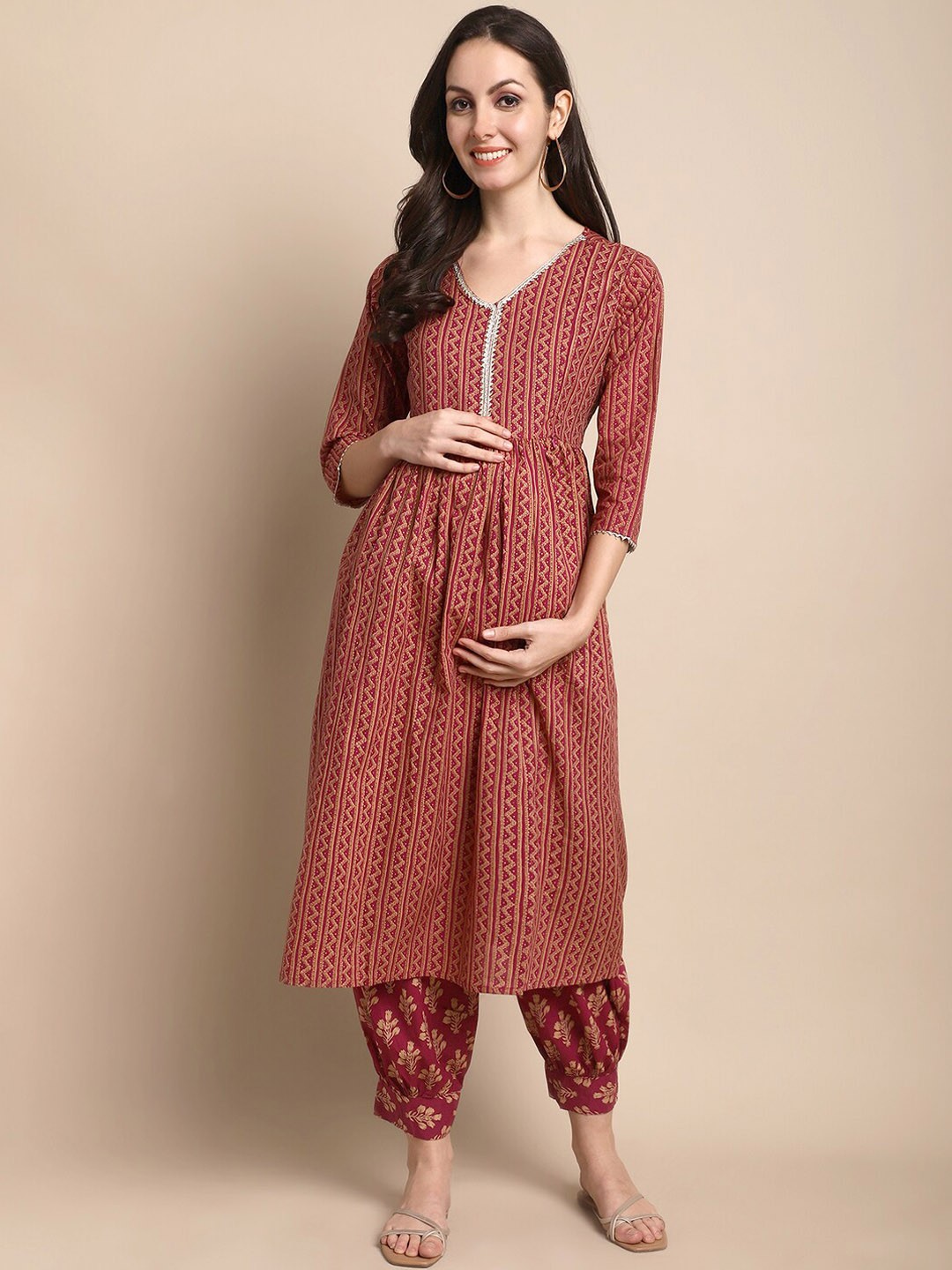 KALINI Geometric Printed Gotta Patti Maternity Pure Cotton A-Line Kurta With Salwar, Maroon
KALINI Geometric Printed Gotta Patti Maternity Pure Cotton A-Line Kurta With Salwar, Maroon