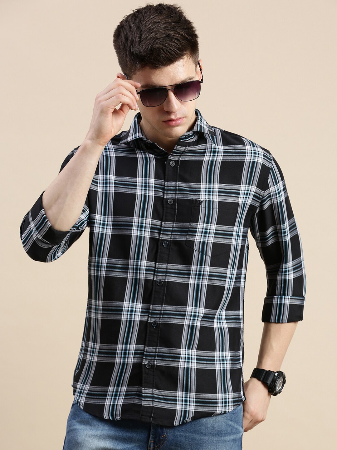 SHOWOFF Standard Slim Fit Checked Spread Collar Long Sleeves Cotton Casual Shirt, Black
SHOWOFF Standard Slim Fit Checked Spread Collar Long Sleeves Cotton Casual Shirt, Black