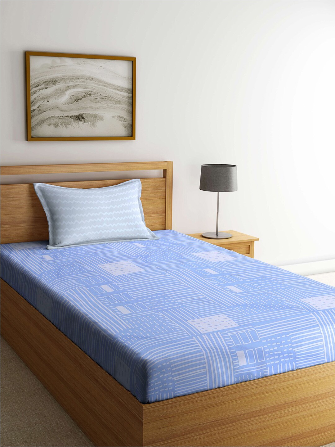 KLOTTHE Blue & White Geometric-Printed 300TC Fitted Single Bedsheet With Pillow Cover, Multi
KLOTTHE Blue & White Geometric-Printed 300TC Fitted Single Bedsheet With Pillow Cover, Multi