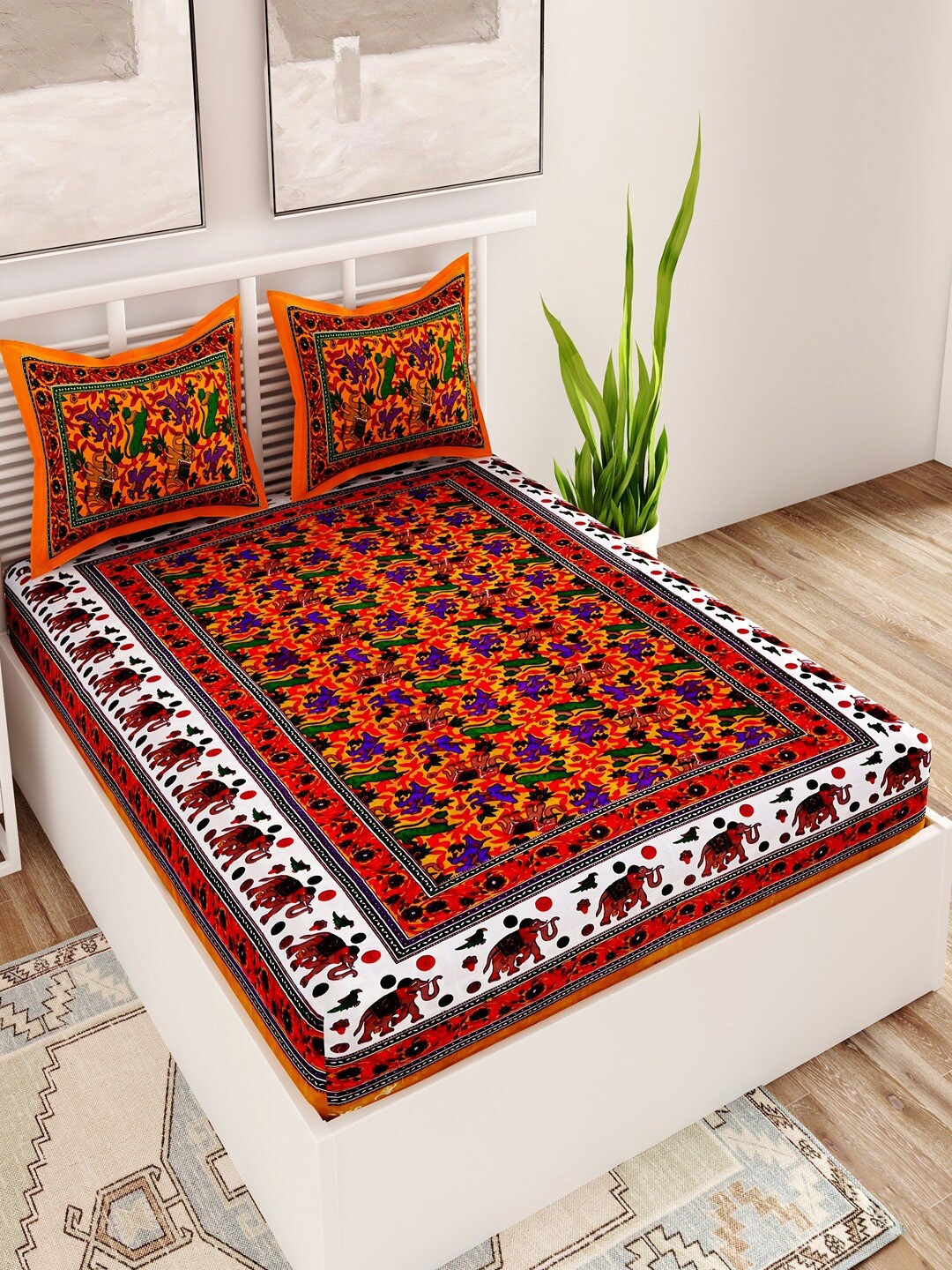 UNIQCHOICE Mustard Yellow & Red Ethnic Motifs 120 TC Queen Bedsheet with 2 Pillow Covers
UNIQCHOICE Mustard Yellow & Red Ethnic Motifs 120 TC Queen Bedsheet with 2 Pillow Covers