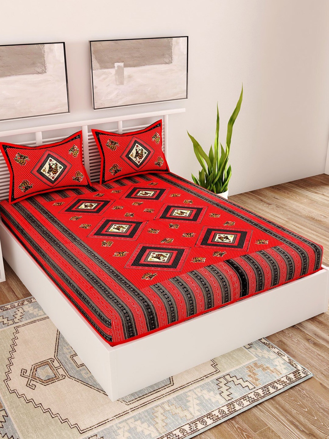 UNIQCHOICE Red & Black Ethnic Motifs Cotton 120 TC Queen Bedsheet With 2 Pillow Covers
UNIQCHOICE Red & Black Ethnic Motifs Cotton 120 TC Queen Bedsheet With 2 Pillow Covers