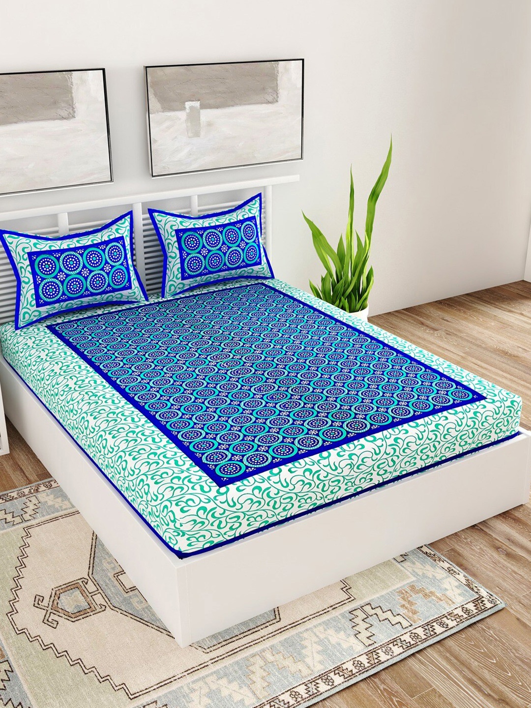 UNIQCHOICE Blue & White Geometric Pure Cotton 120 TC Queen Bedsheet with 2 Pillow Covers
UNIQCHOICE Blue & White Geometric Pure Cotton 120 TC Queen Bedsheet with 2 Pillow Covers