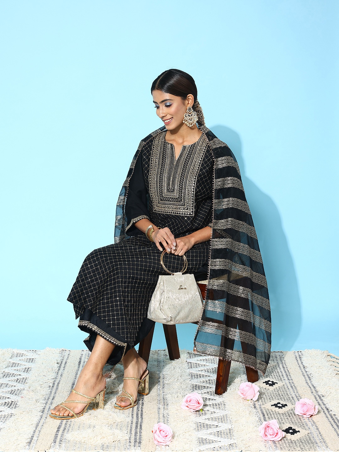 Indo Era Women Embroidered Regular Sequinned Liva Kurta with Trousers & With Dupatta, Black
Indo Era Women Embroidered Regular Sequinned Liva Kurta with Trousers & With Dupatta, Black