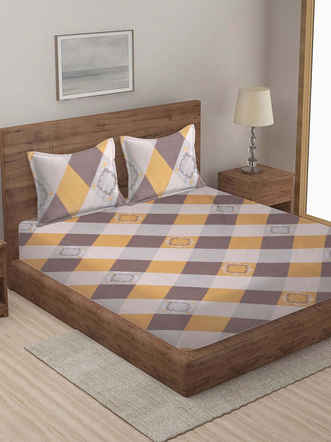 KLOTTHE Yellow & Grey Geometric Printed 300 TC Double King Bedsheet With 2 Pillow Covers
KLOTTHE Yellow & Grey Geometric Printed 300 TC Double King Bedsheet With 2 Pillow Covers