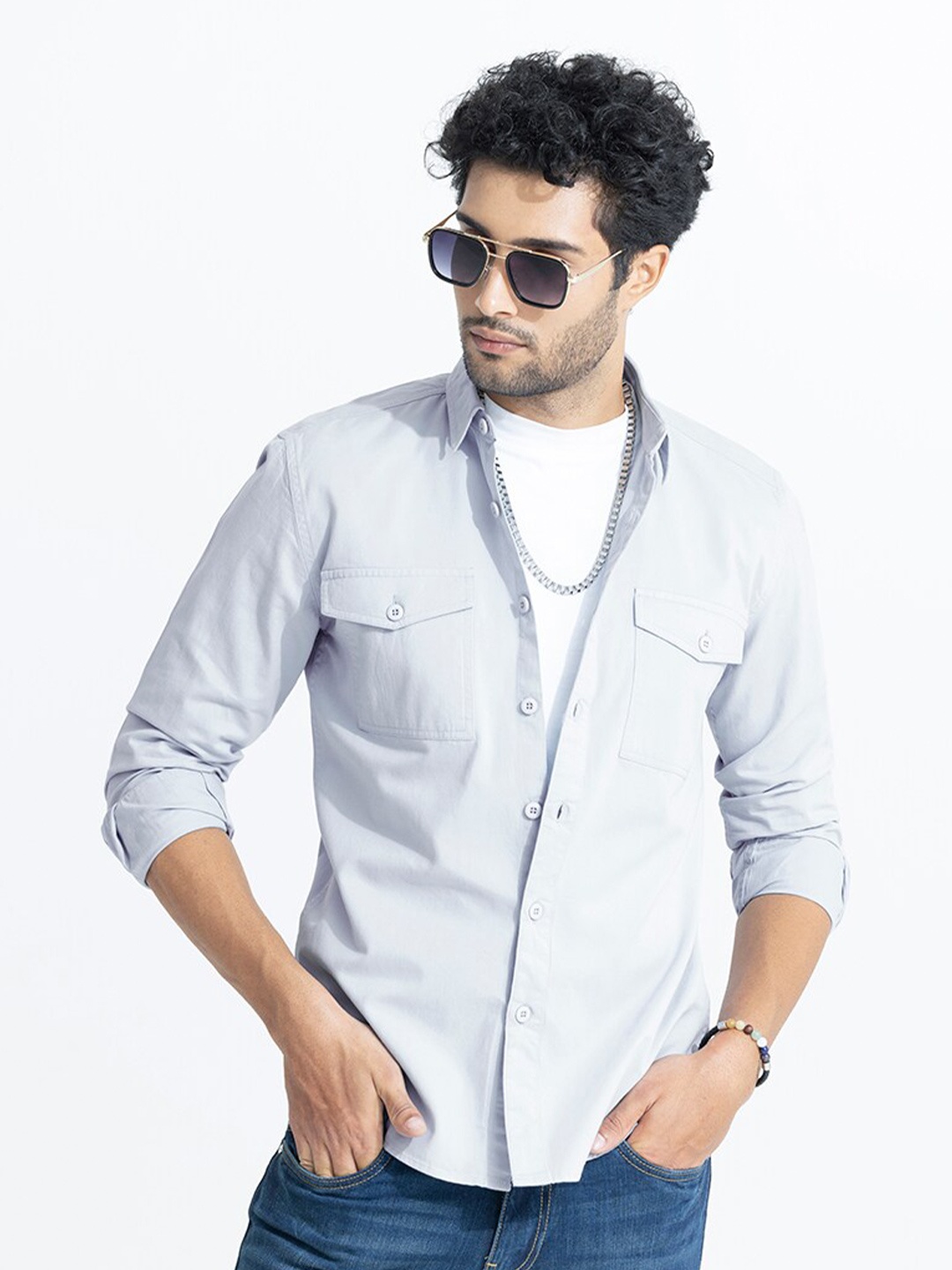 Snitch Blue Classic Slim Fit Opaque Casual Shirt