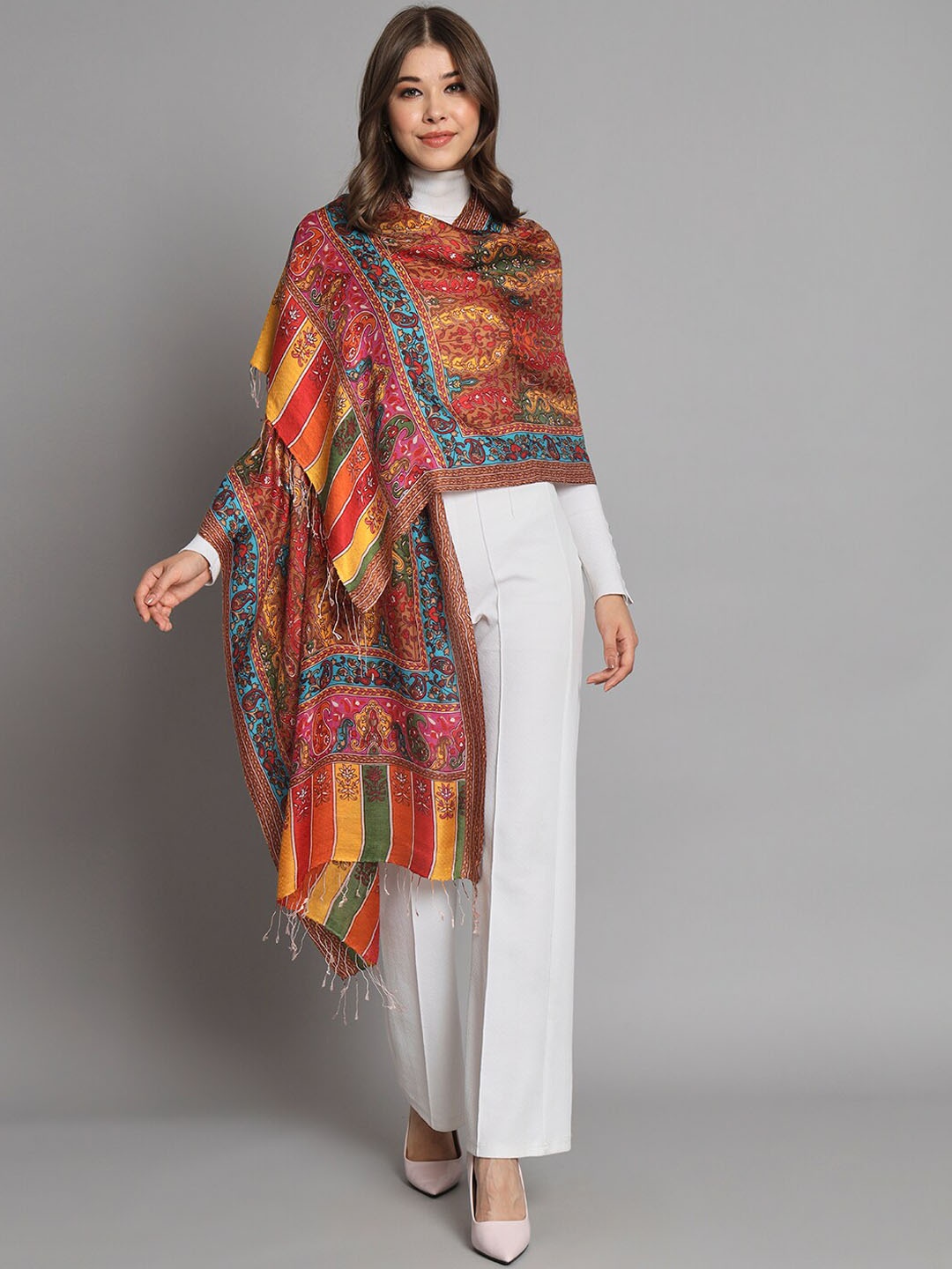 MODARTA Printed Shawl, Brown