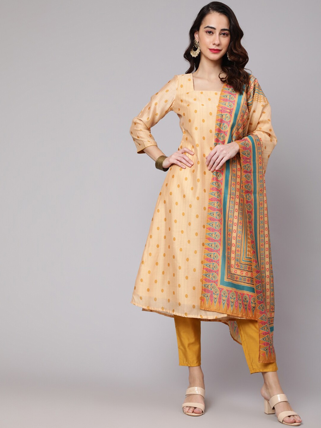 AKS Couture Polka Dots Printed Chanderi Silk Kurta with Trousers & With Dupatta, Cream
AKS Couture Polka Dots Printed Chanderi Silk Kurta with Trousers & With Dupatta, Cream