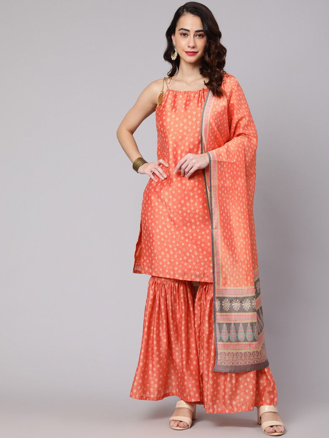 AKS Couture Bandhani Printed Regular Chanderi Silk Kurta with Sharara & With Dupatta, Orange
AKS Couture Bandhani Printed Regular Chanderi Silk Kurta with Sharara & With Dupatta, Orange