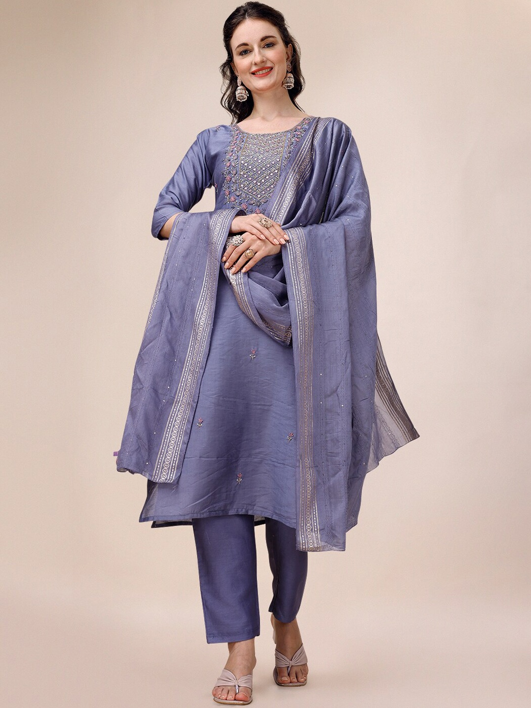 Berrylicious Floral Yoke Design Thread Work Detail Kurta with Trousers With Dupatta, Blue
Berrylicious Floral Yoke Design Thread Work Detail Kurta with Trousers With Dupatta, Blue