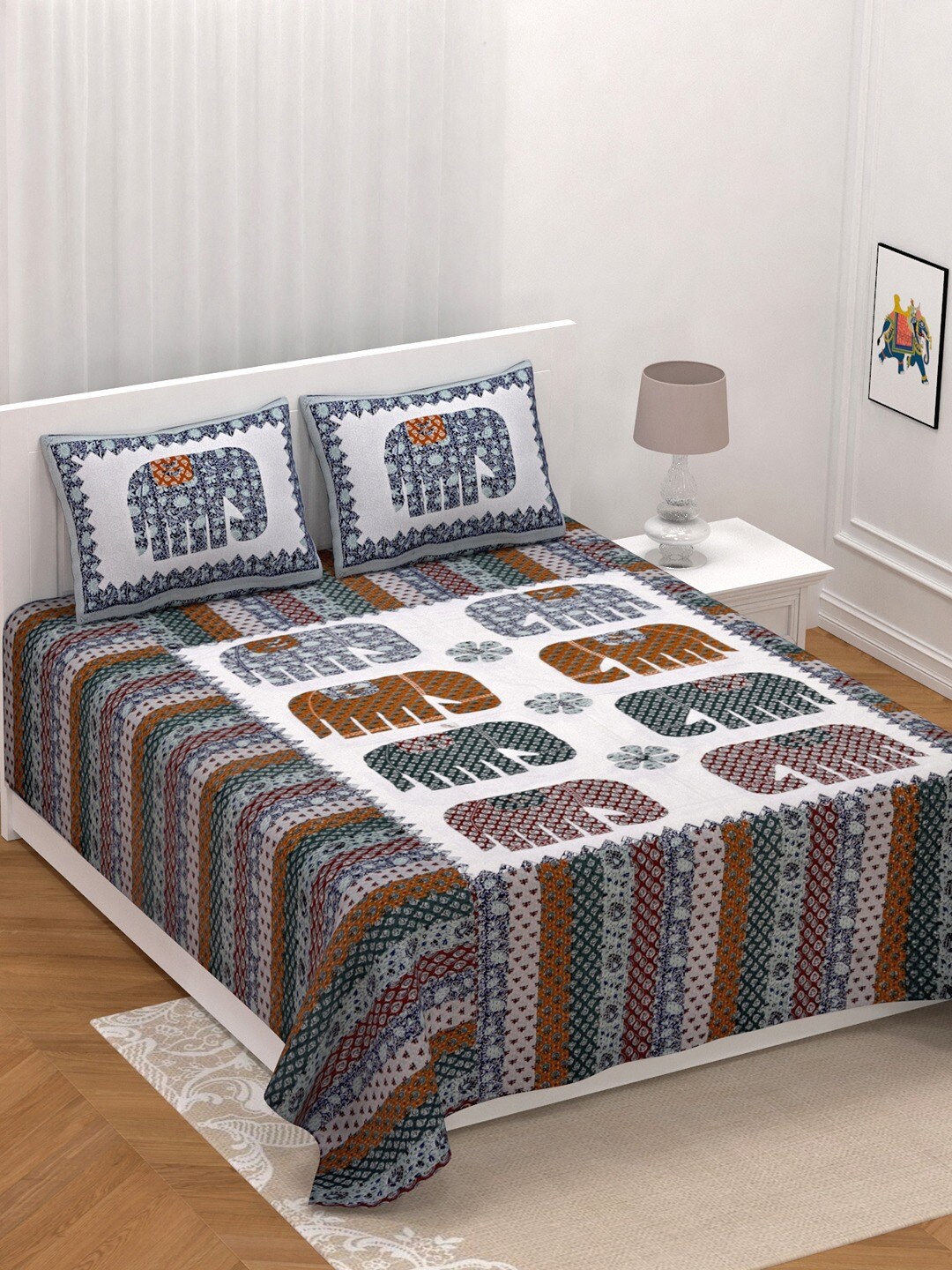 UNIQCHOICE White & Blue Ethnic Motifs Pure Cotton 210 TC King Bedsheet & 2 Pillow Covers
UNIQCHOICE White & Blue Ethnic Motifs Pure Cotton 210 TC King Bedsheet & 2 Pillow Covers