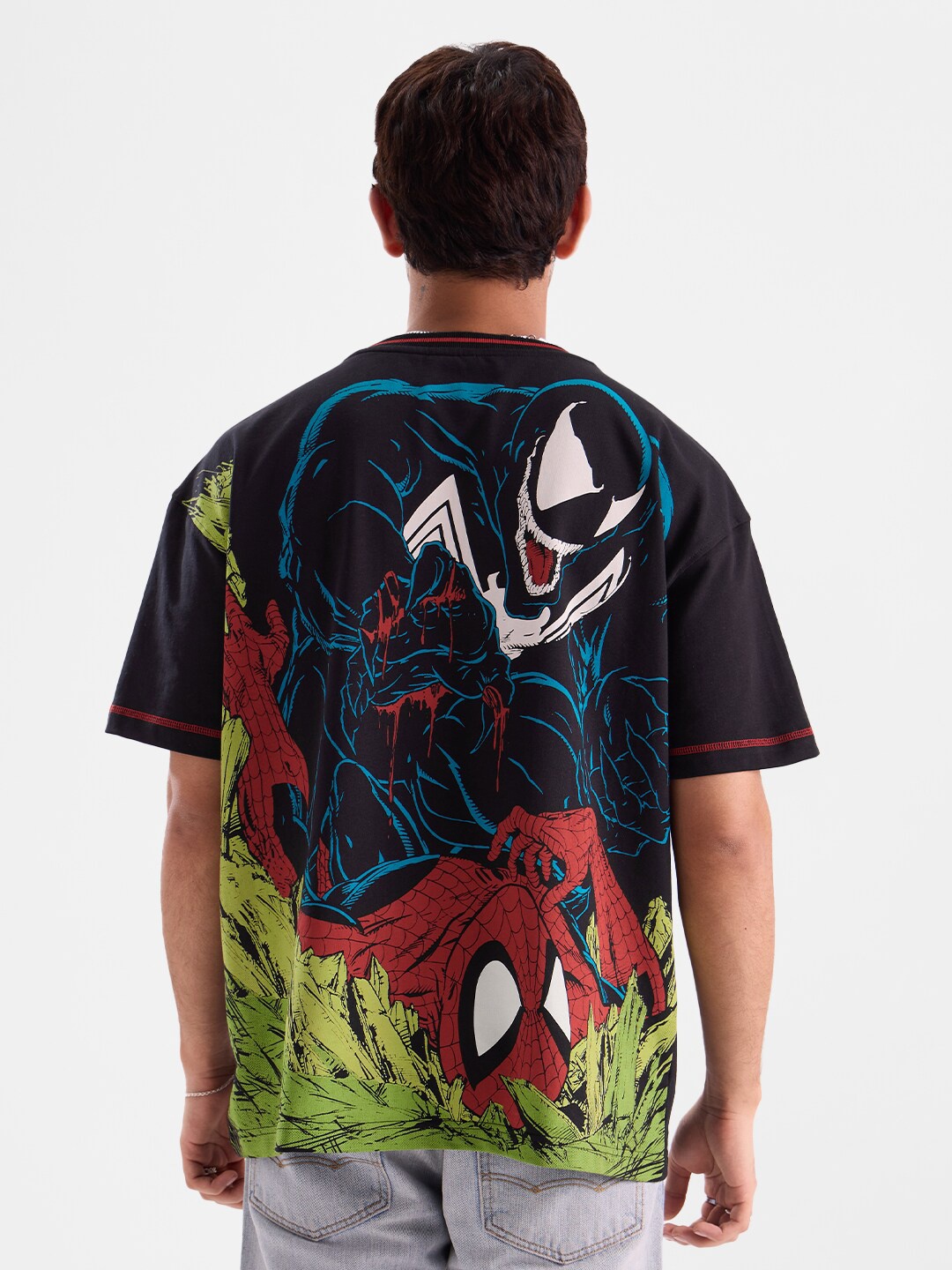 The Souled Store Black Oversized Graphic Printed Cotton T-shirt