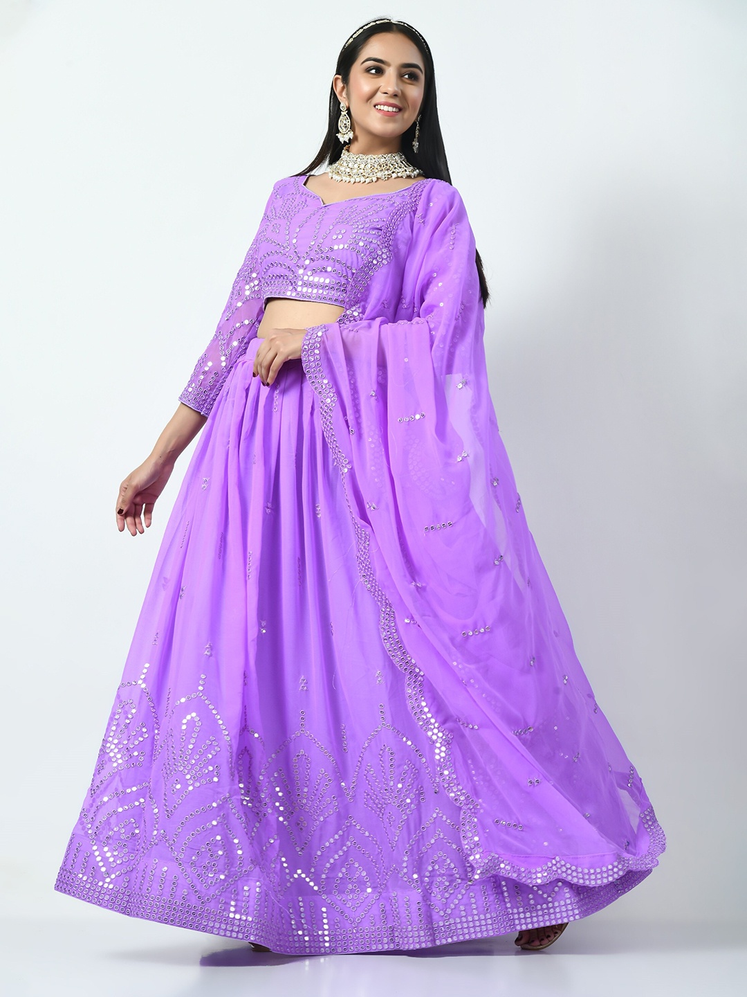 Angroop Embroidered Sequinned Semi-Stitched Lehenga & Unstitched Blouse With Dupatta, Purple
Angroop Embroidered Sequinned Semi-Stitched Lehenga & Unstitched Blouse With Dupatta, Purple